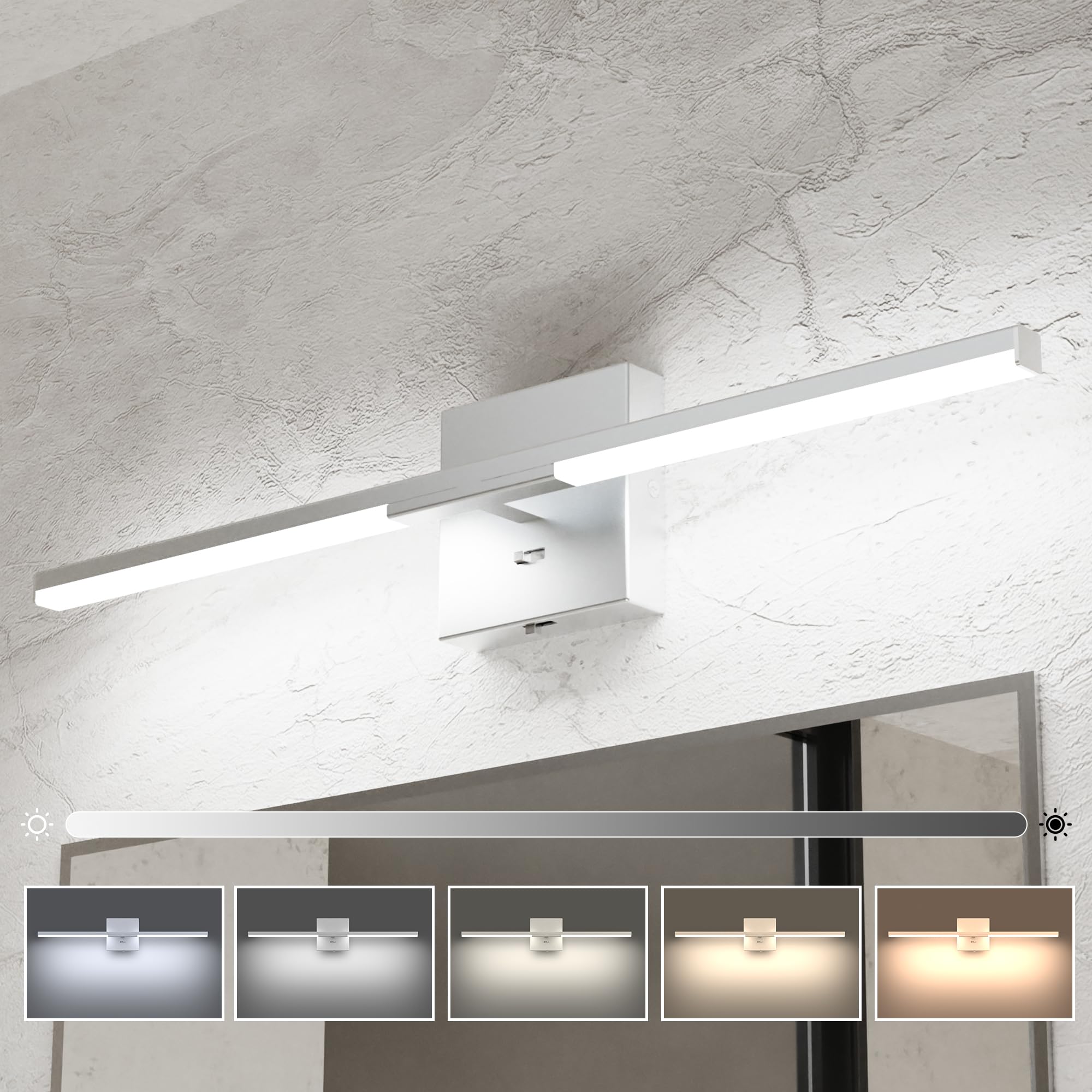 Ensenior Modern Bathroom Vanity Light 24 Inch, Built-In Dimmer, 13W Dimmable 5Cct Led Bathroom Light Fixture Over Mirror, Silver