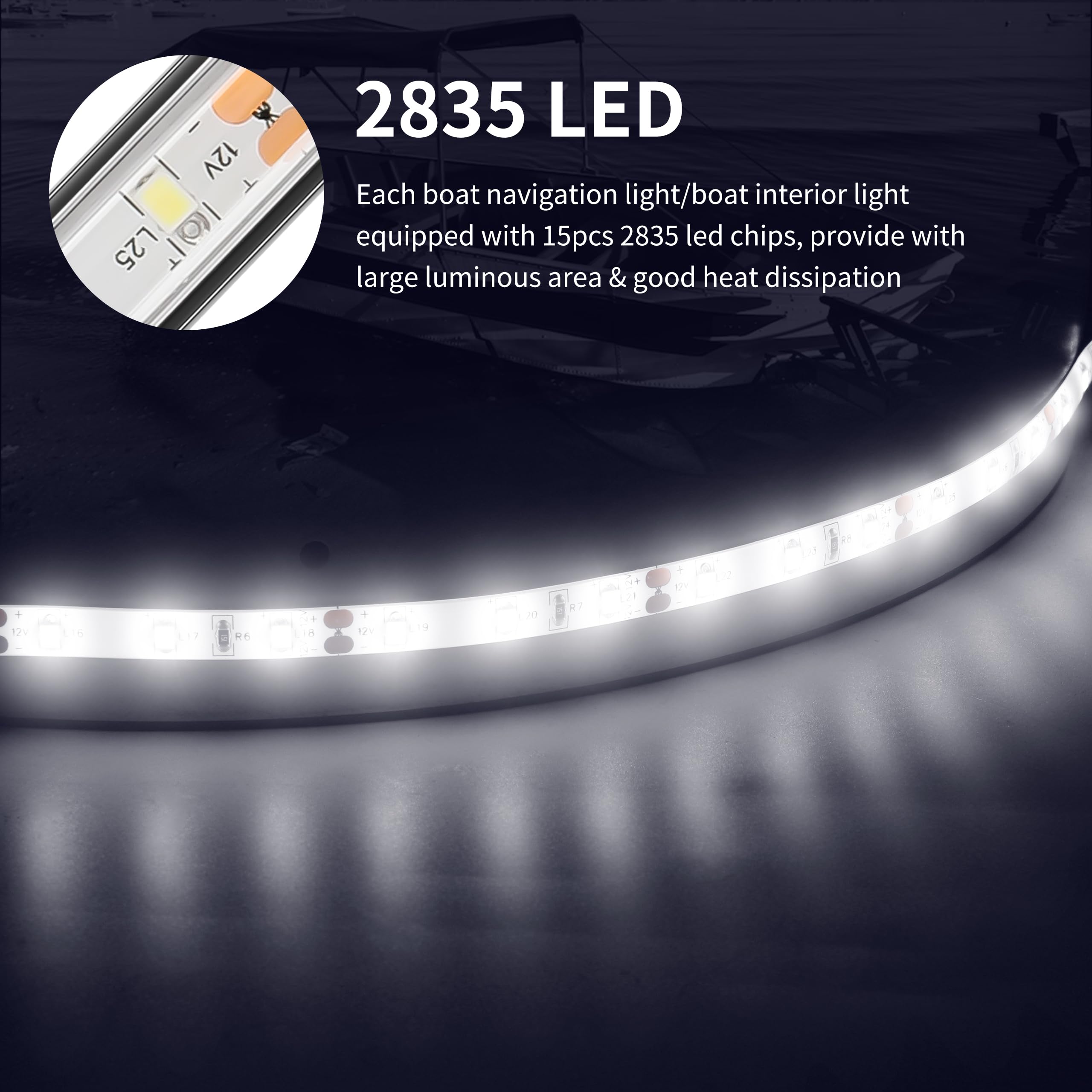 RVZONE LED Boat Interior Lights, Waterproof Marine Strip Lights, 4 Pcs, 11.8 Inch, White, Model Boatlight01