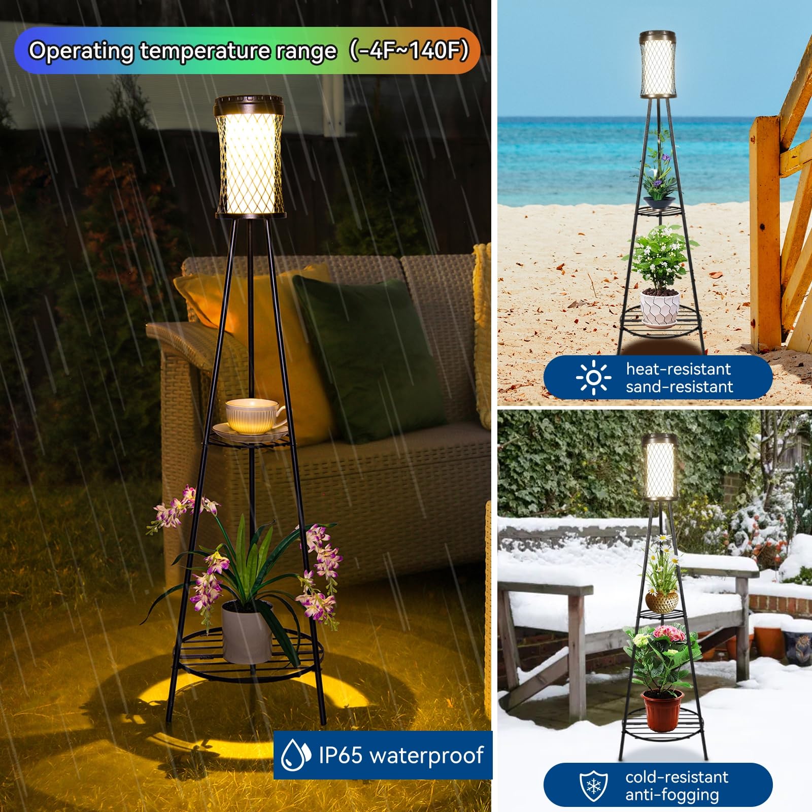 Satucol 2Pack 45.4'' Outdoor Floor Lamp Ip65 Waterproof, Solar Lights Outdoor With 2 Plant Stand,Outdoor Patio Decor With Usb Ch