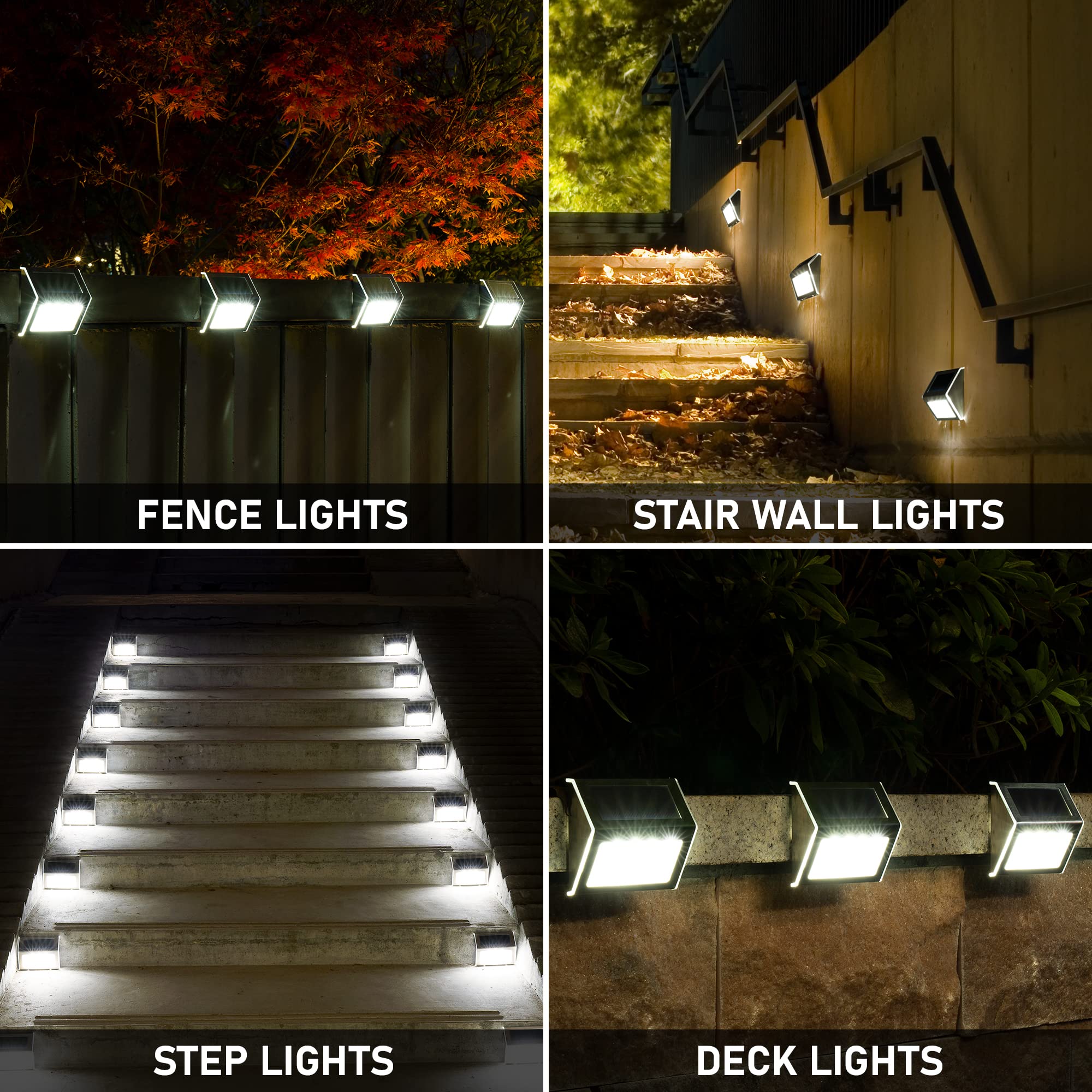 Solpex Solar Step Lights, 16 Pack Stair Lights, Outdoor Fence Lighting, Solar Powered Deck Lights Waterproof 4 Leds For Stairway