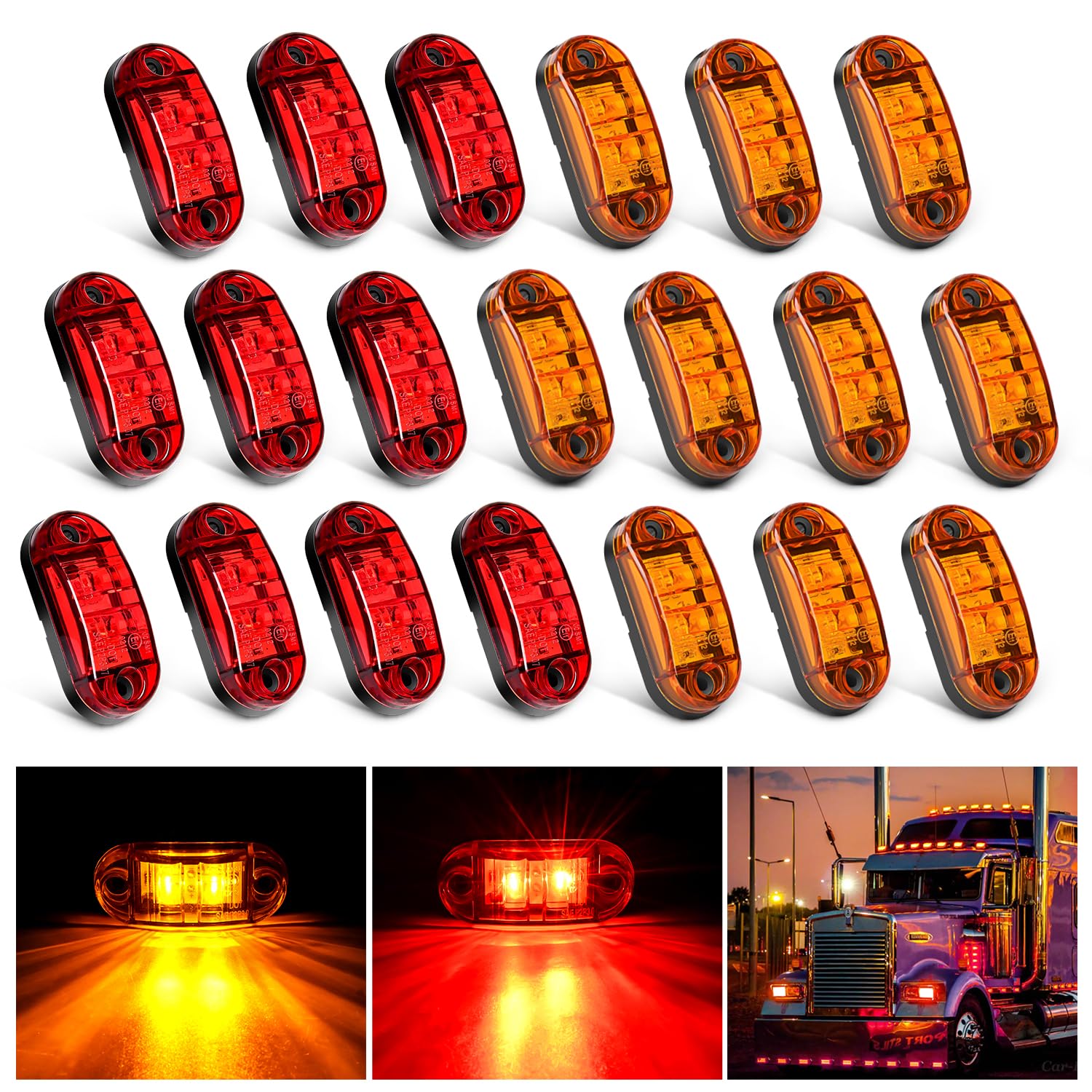 Nilight 2.5Inch Oval Side Marker Light 20Pcs 2 Diode Led Trailer Indicator Clearance Lights Waterproof Surface Mounted For 10-30