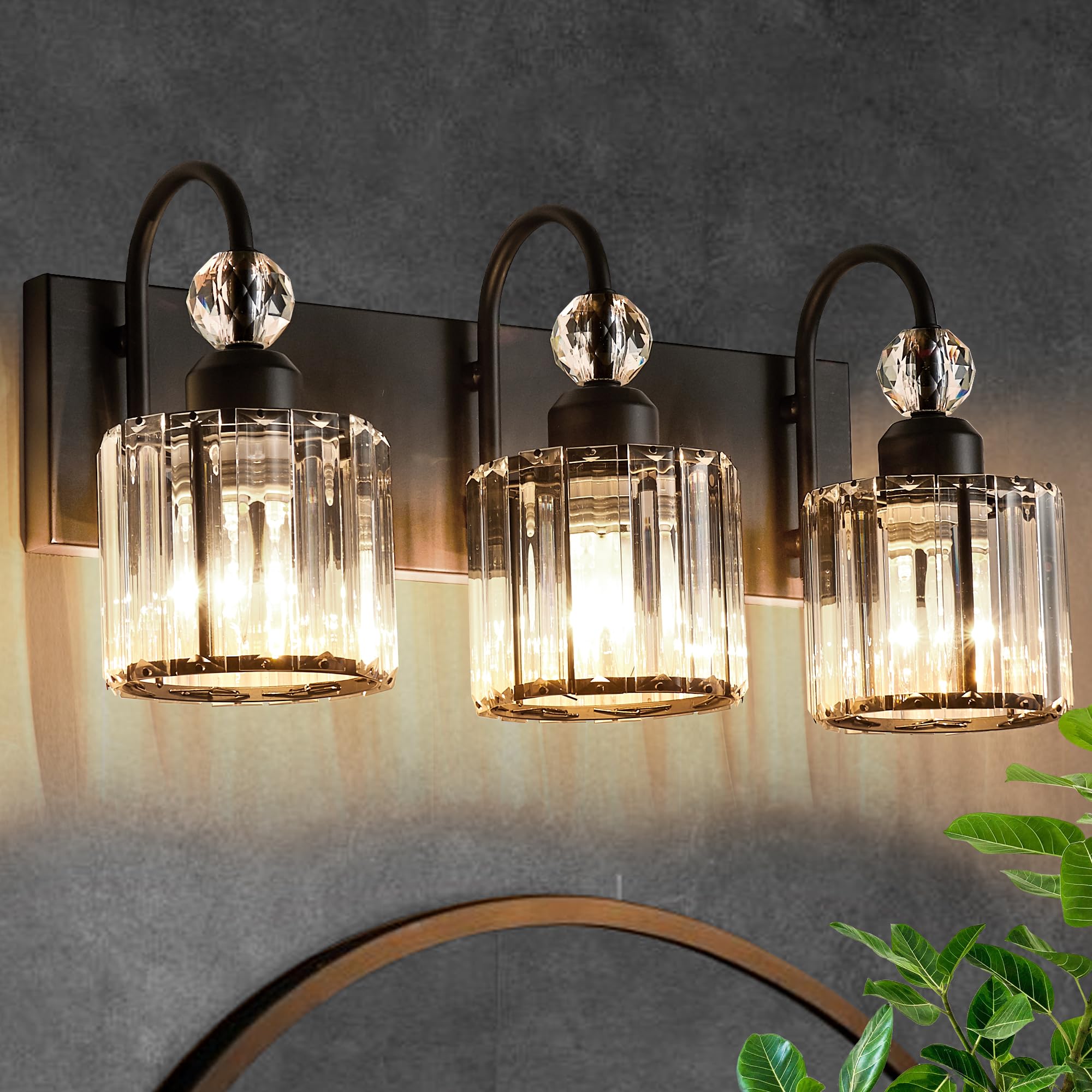 Diamondforge Bathroom Vanity Light Fixtures Over Mirror - Makeup Lighting Black - For Modern Wall  Bath  Desk  Farmhouse  Hallway (3 Crystal Lights)