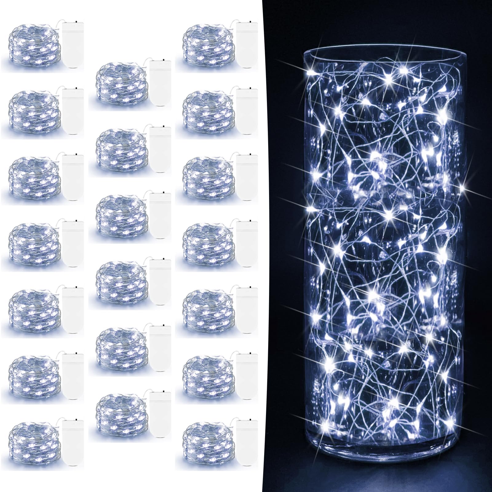 Aozope 20 Pack Fairy Lights, 7Ft 20 Led Waterproof Copper Wire String Lights, Cool White