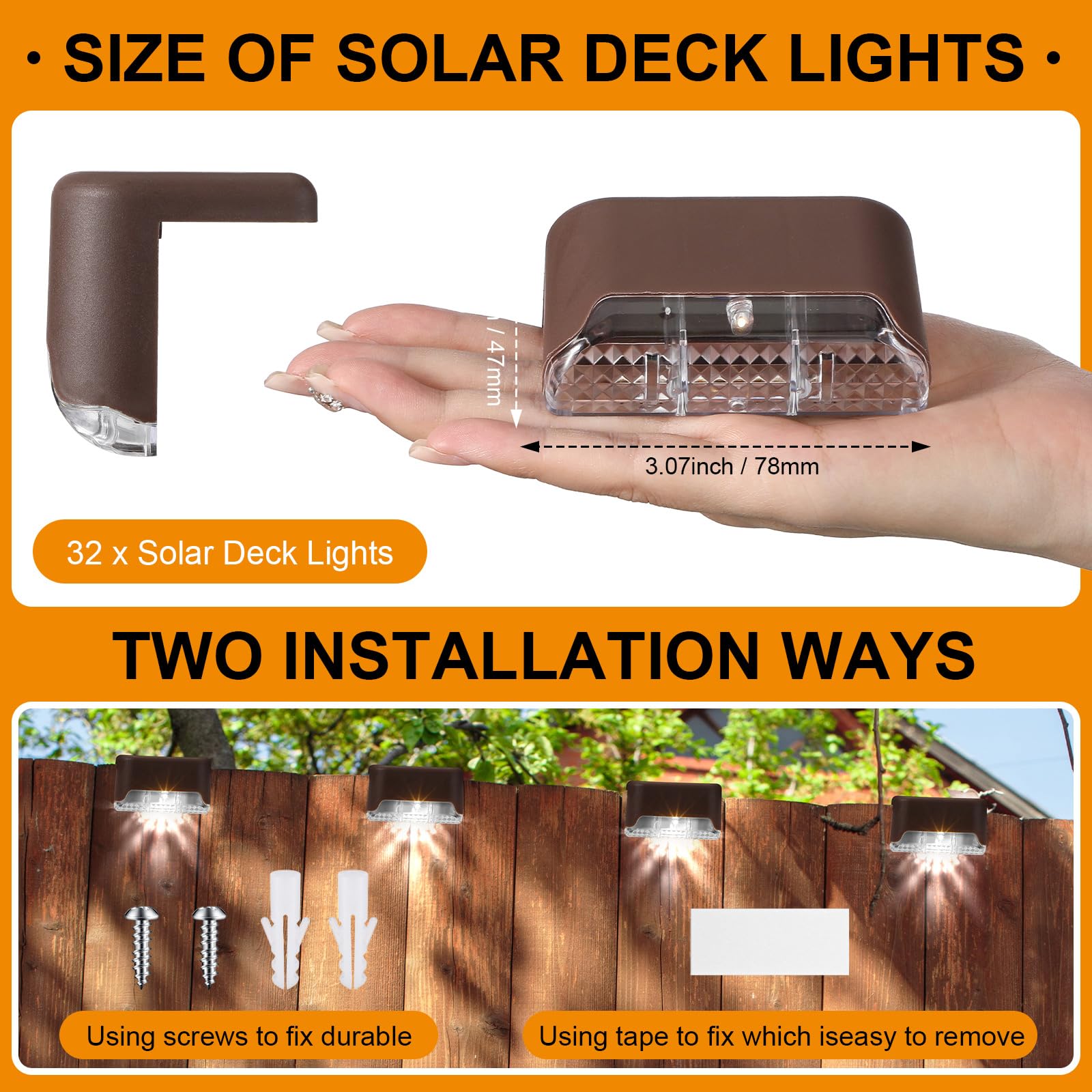 Geelin 32 Pcs Solar Deck Lights, Waterproof LED for Stairs, Railing, Garden, Brown Shell, Model HOD-Geelin-055