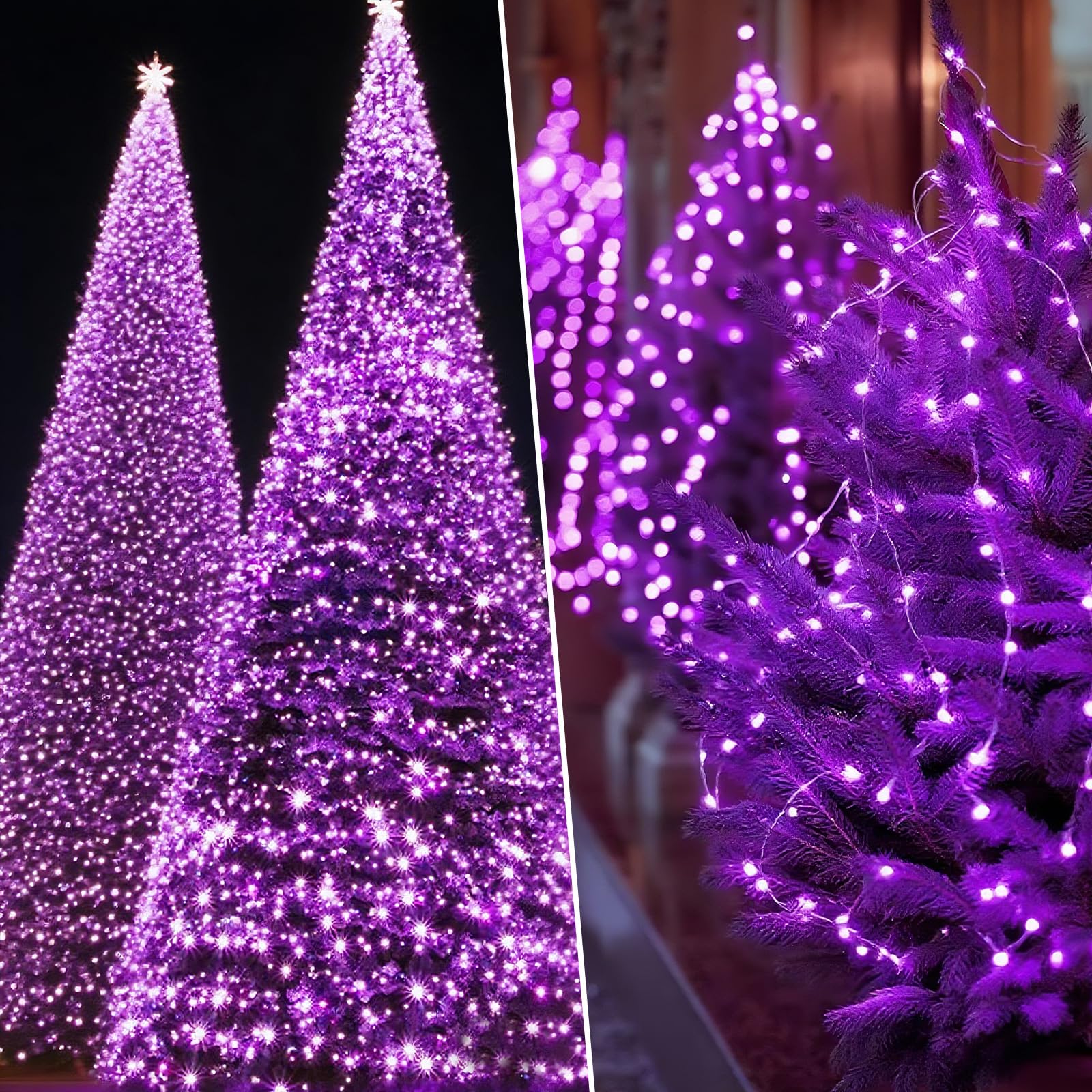 Solar String Lights Outdoor Waterproof 2 Pack Total 66Ft 200Led 8 Modes Twinkle Lights Solar Fairy Lights For Patio  Garden Yard Party Wedding Tree Christmas Halloween Decoration  Purple