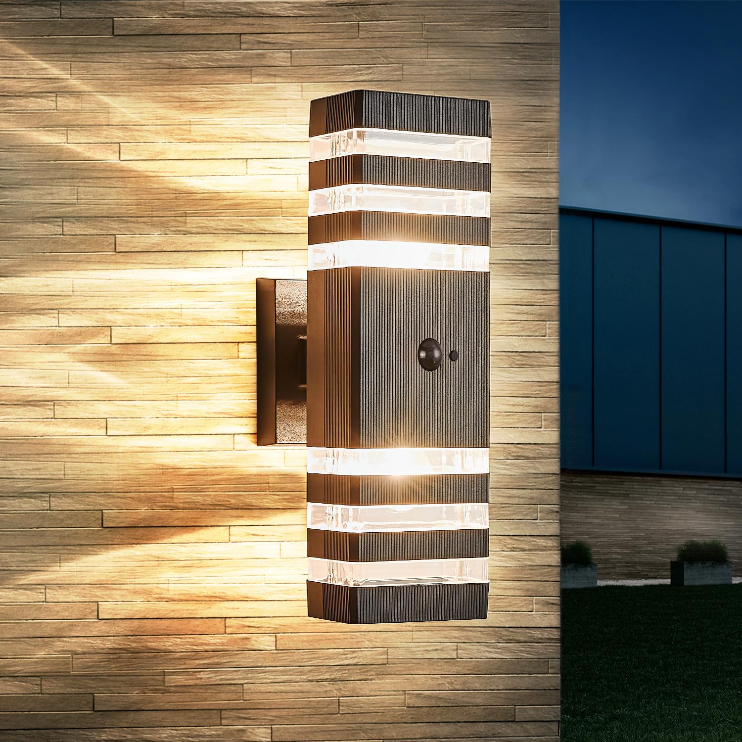 Delicavy Motion Sensor Outdoor Wall Light Fixture, Medium, Acrylic, DK01, 1 Pack with Motion Sensor, Includes 2 Free Dimmable Bulbs