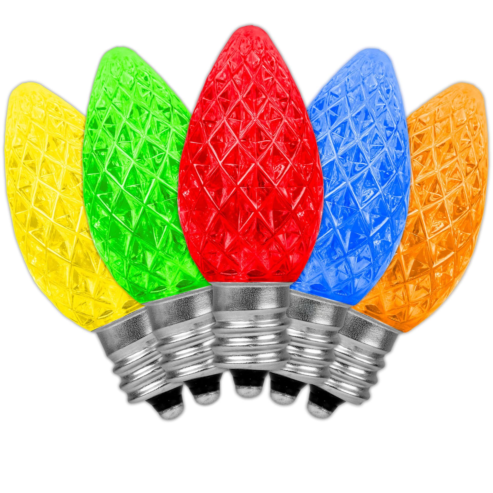 Novelty Lights 20CT Case (500 Bulbs) Faceted Ultra Bright Dimmable Outdoor Christmas LED Replacement Bulbs - Multicolor
