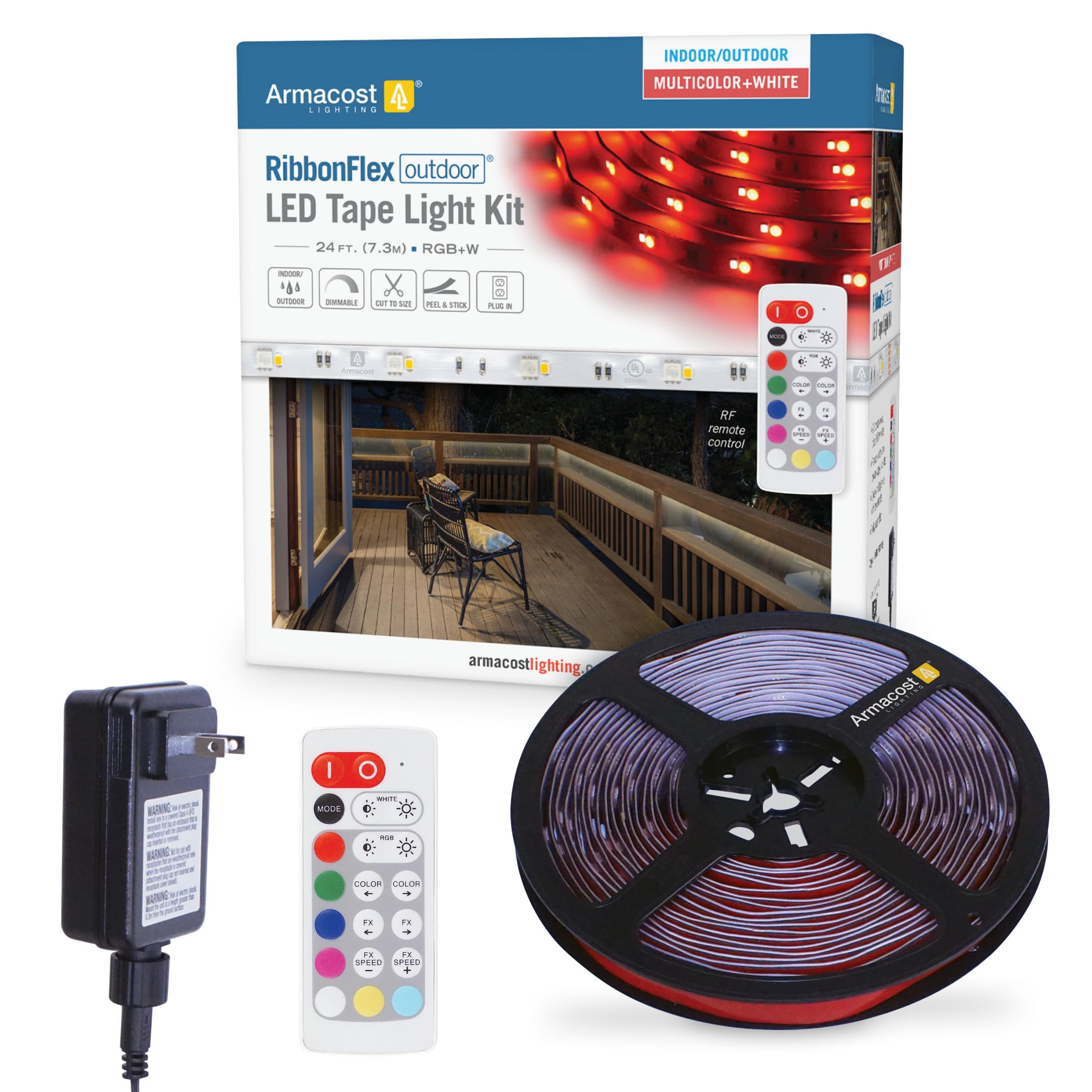 Armacost Lighting 624340 RibbonFlex Outdoor 24 ft. RGB+W Indoor/Outdoor LED Tape Light Kit