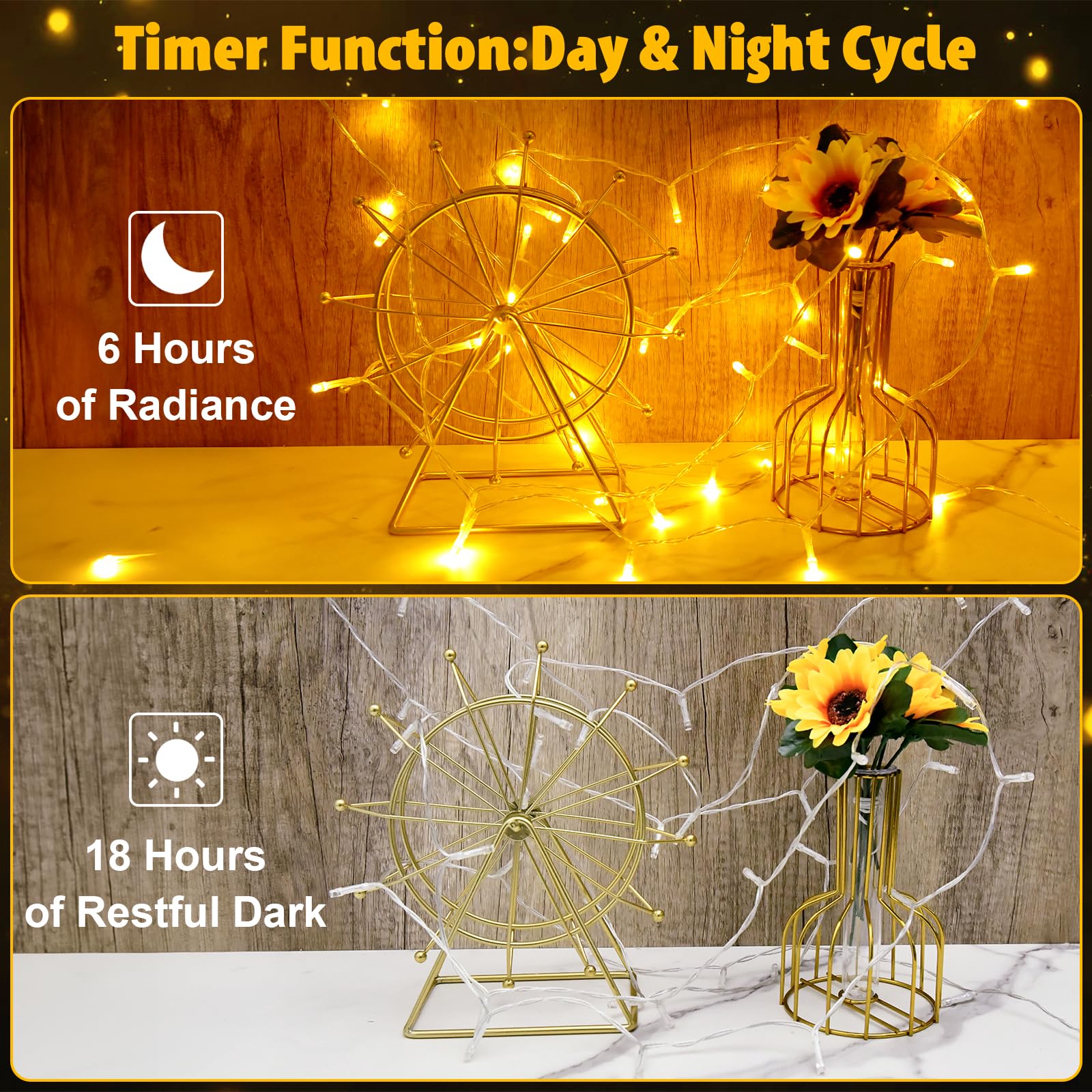 Cshare String Lights Outdoor Waterproof 9.8Ft 30 Led, Warm White Fairy Lights Battery Operated(Not Included) With Timer Clear Wi