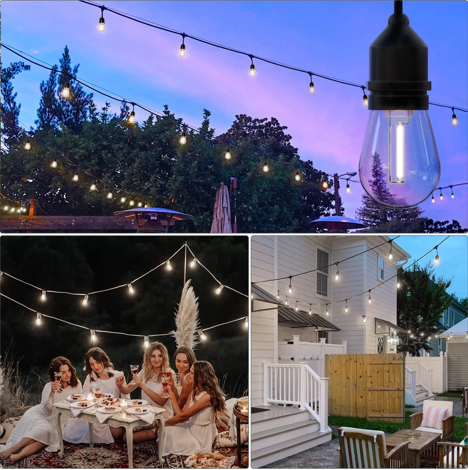 Mlambert Led String Light Bulbs, Shatterproof Outdoor String S14 Replacement Light Bulbs 4000K, Waterproof 1W Led Edison Bulbs Equal To 11W,Not Solar