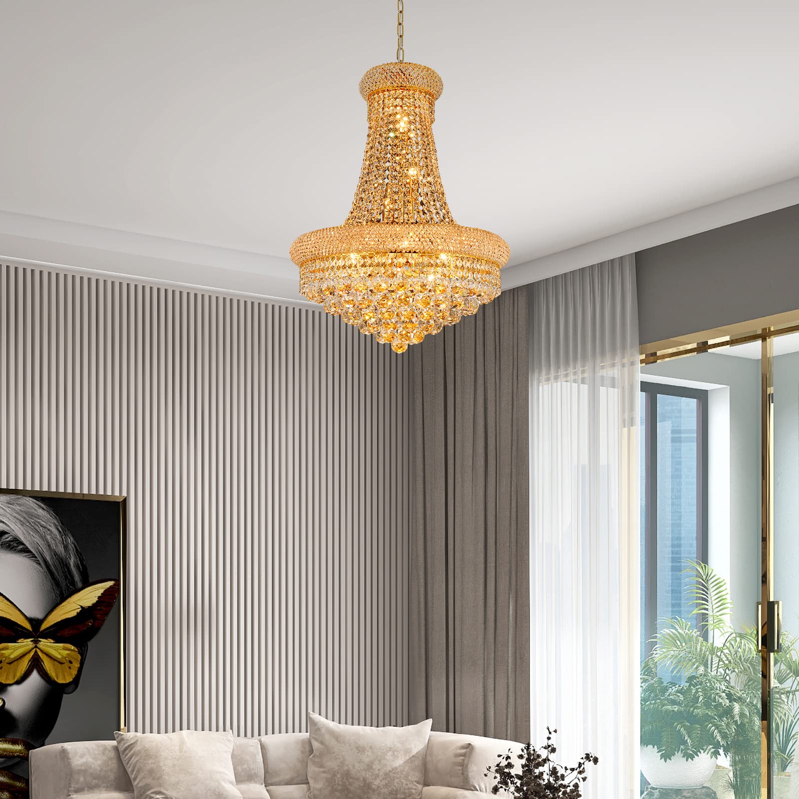 Gifarich Crystal Chandelier, 12 Lights D22" Empire Style, Gold K9 Crystal Lighting Fixture for Dining Room, Entryway, Foyer