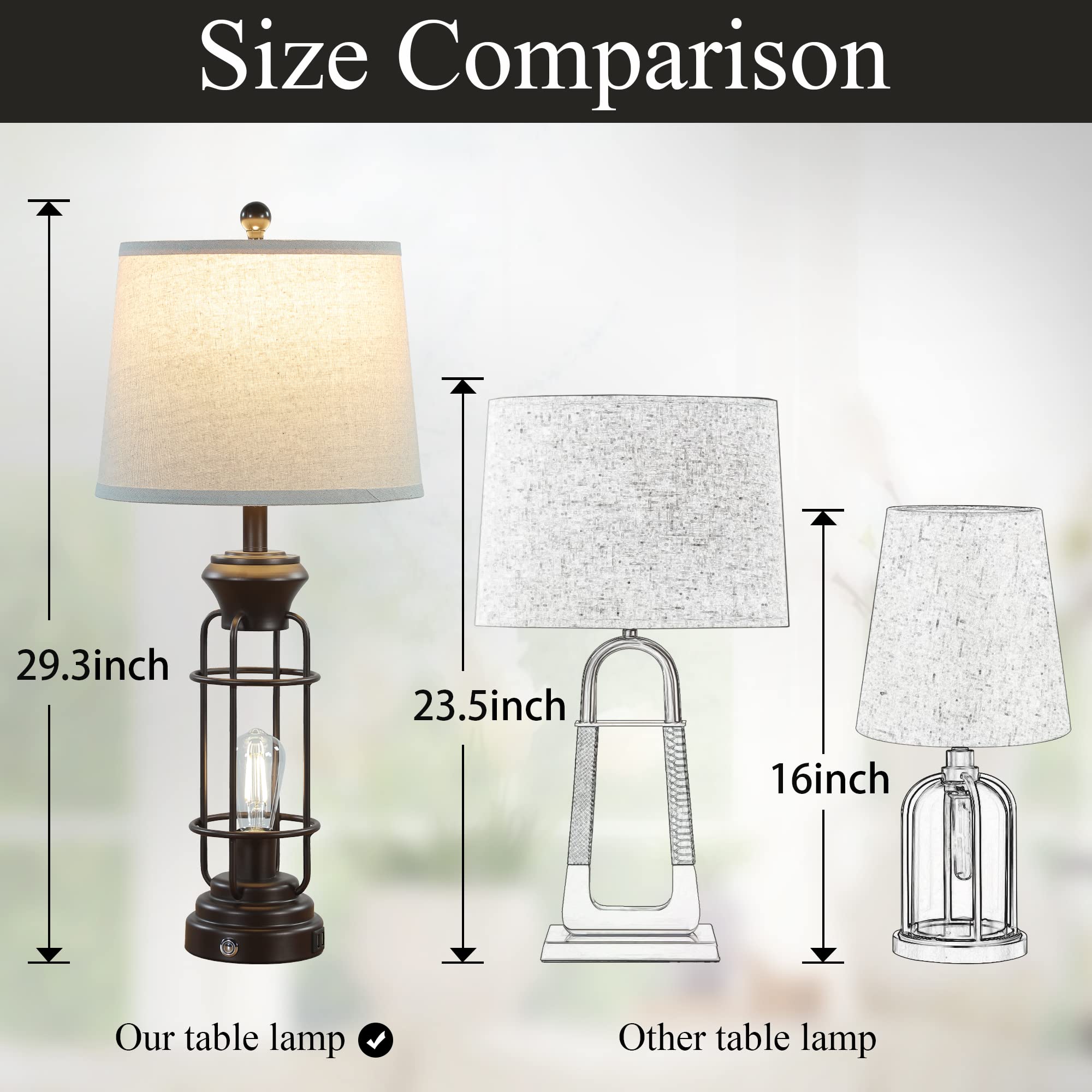 Table Lamp For Living Roon Set Of 2, 29.3" Tall Farmhouse Table Lamp With 2 Nightlight Bulbs, Oil Rubbed Bronze Bedside Lamp With White Oatmeal Lampshade For Living Room Bedroom, Bulbs Included