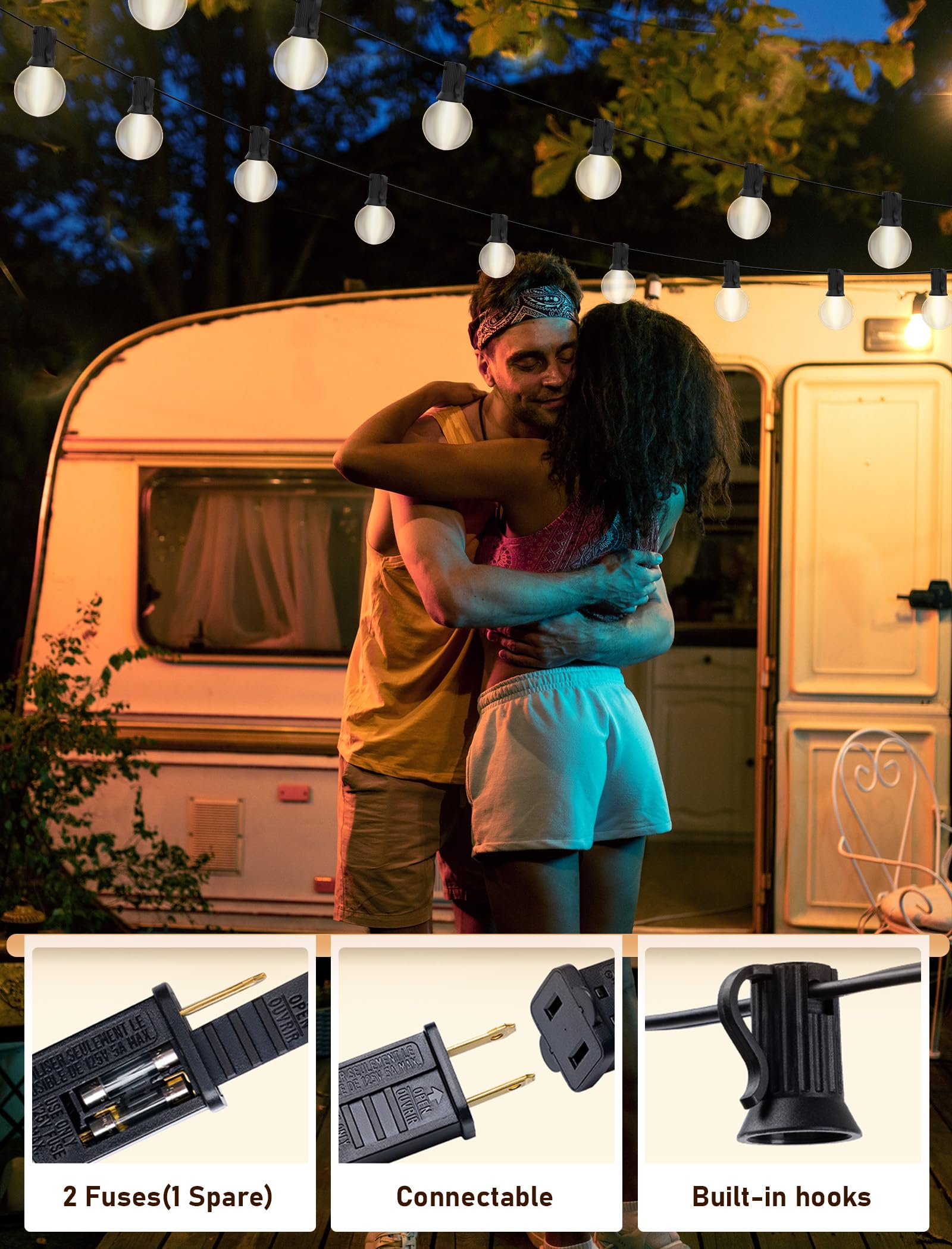 Romasaty 25Ft Frosted White Lights G40 Globe Outdoor String Lights Patio Lights With 25 Frosted White Globe Bulbs - Black Wire