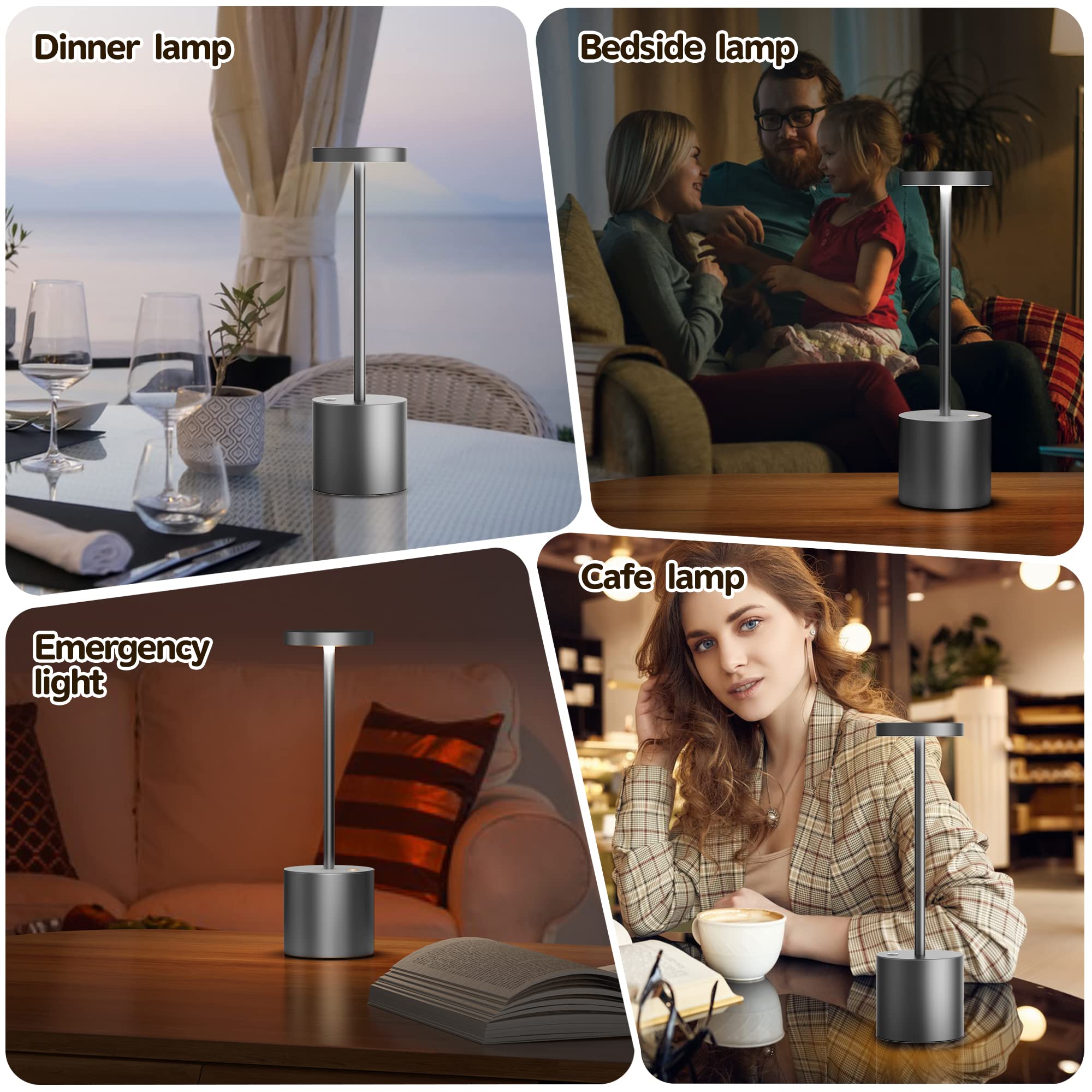 Yiben 2Pack Cordless Table Lamp - Rechargeable Led, 5000Mah, 3 Brightness Levels, Grey