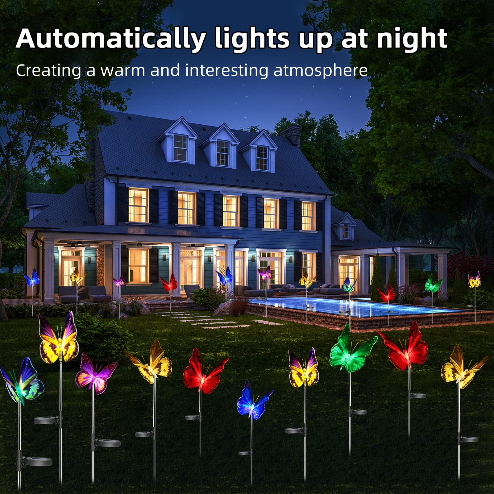 iQYTB Solar Butterfly Lights, 3 Pack Waterproof Color Changing LED Outdoor Garden Stake Lights, Fiber Optic Decoration for Patio Lawn