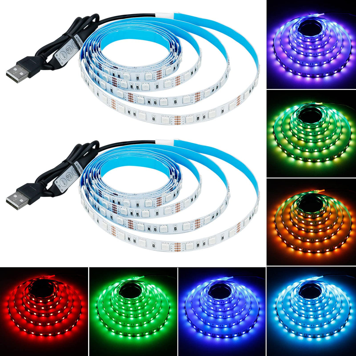 Kxzm Goming 5V Usb Rgb Led Strip Light Usb Powered 13.2Ft/4M (2Pcs X 6.6Ft) 240Leds Flexible Smd 5050 With Controller Dimmable 1
