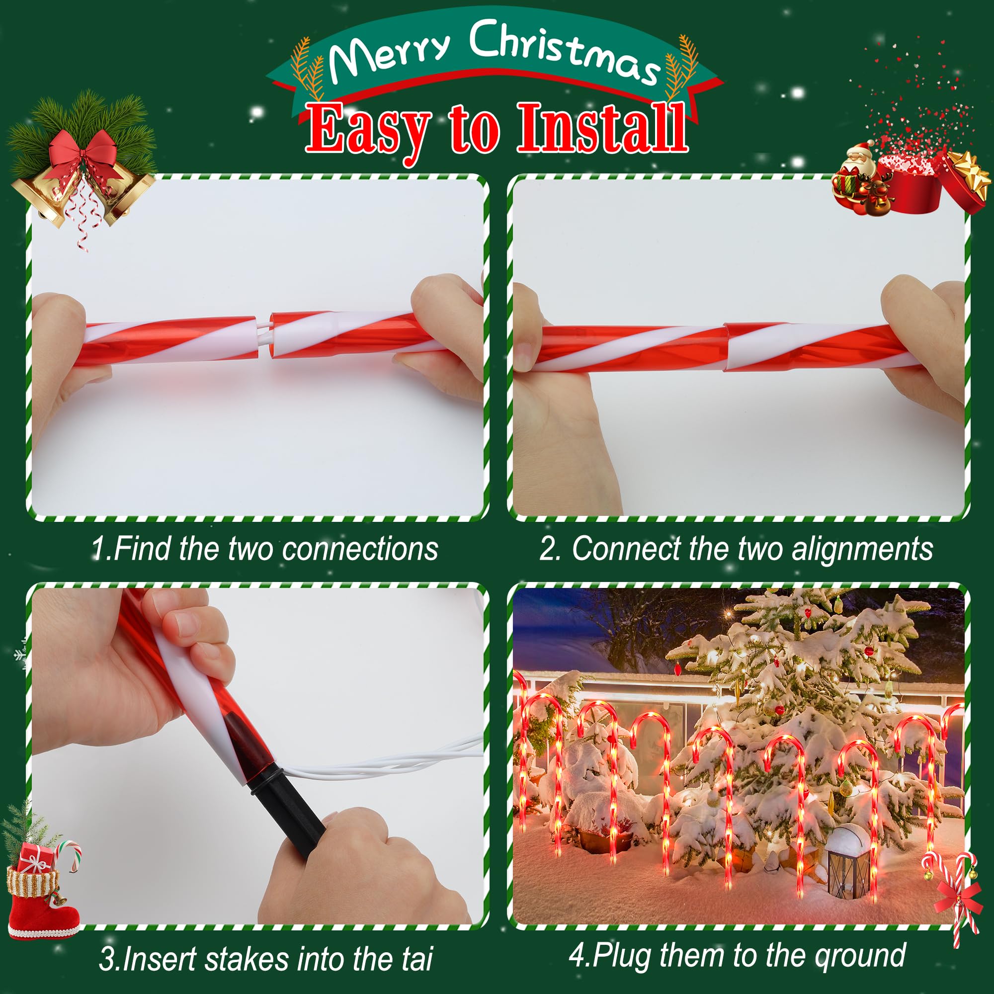 Coolwufan 28'' Christmas Candy Cane Pathway Markers, Set Of 12 Pack Christmas Outdoor Decorations Pathway Lights With 72 Warm Li