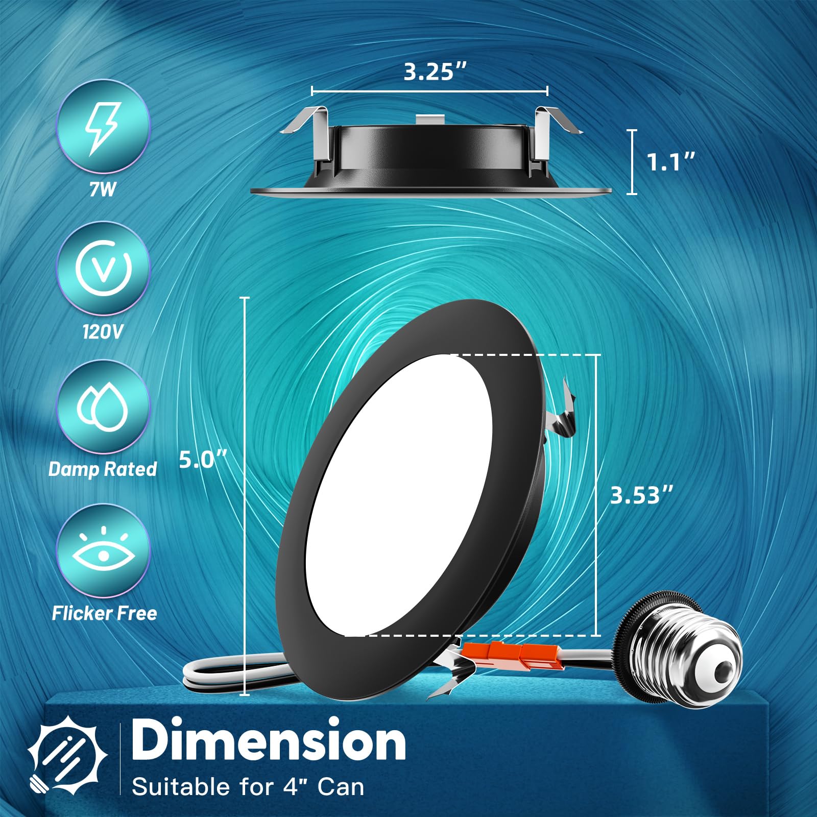Freelicht 6 Pack 4 Inch Retrofit Led Recessed Lighting  Selectable 2700K/3000K/4000K/5000K/6000K  Dimmable Flat Led Can Lights  7W=60W  700Lm  Ic & Damp Rated  Etl & Fcc  Black