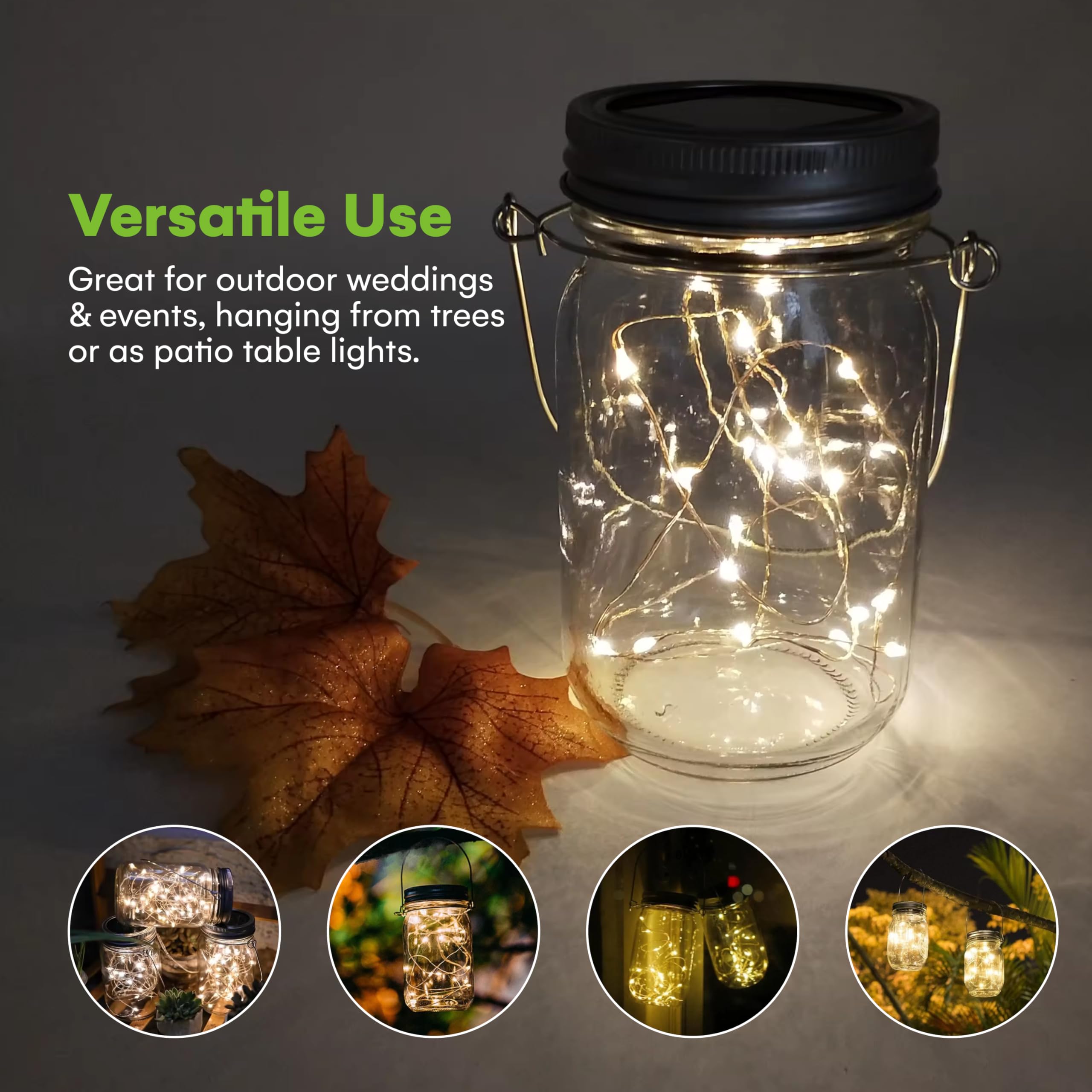 Steadydoggie Solar Mason Jar Lights - Set Of 2 Magical Patio Lights In Glass Lanterns - Hang Them Anywhere Outdoors For Enchanti