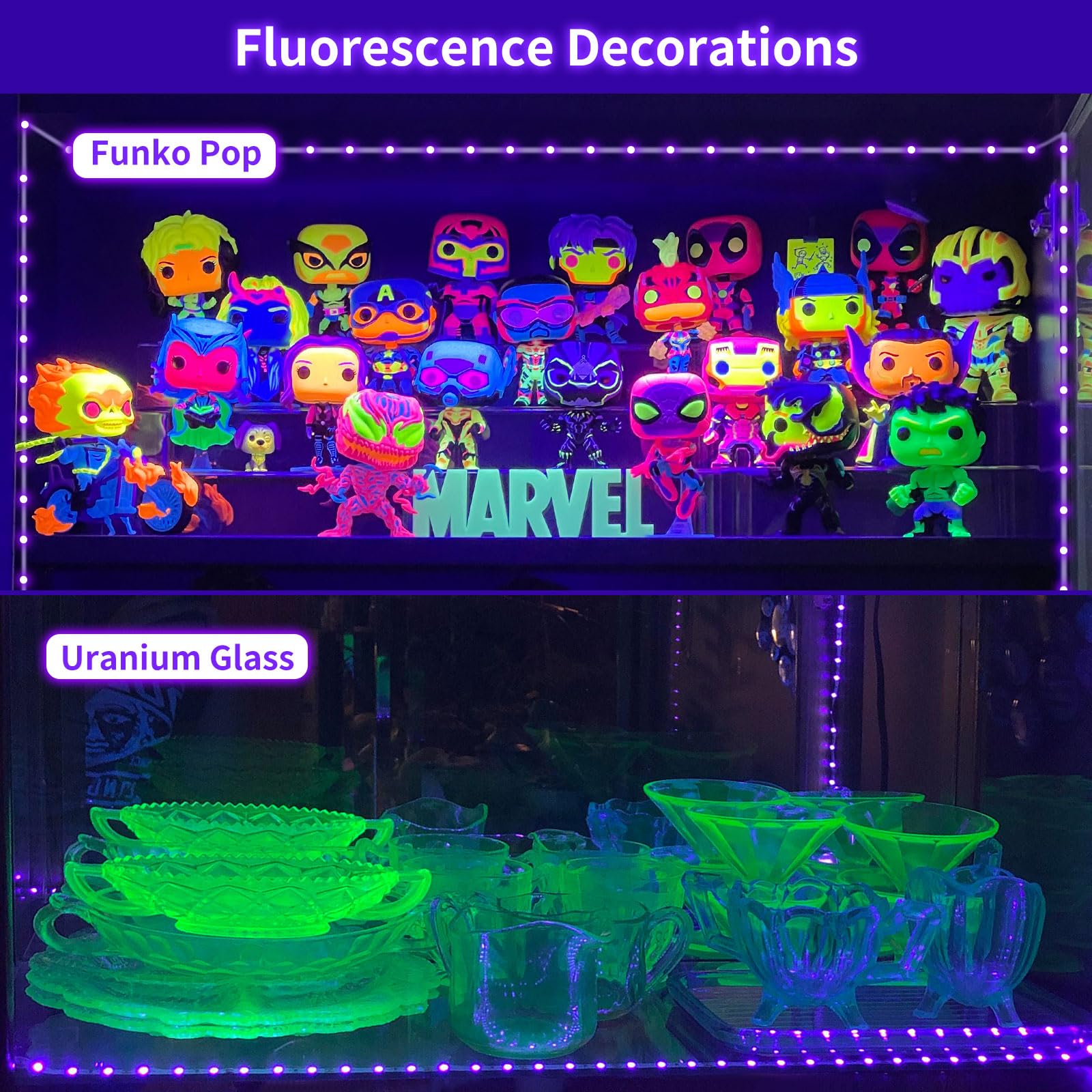 Isuerfy Dimmable Black Light Strip Kit 66Ft, 1200 Leds, Perfect For Glow Parties & Decor