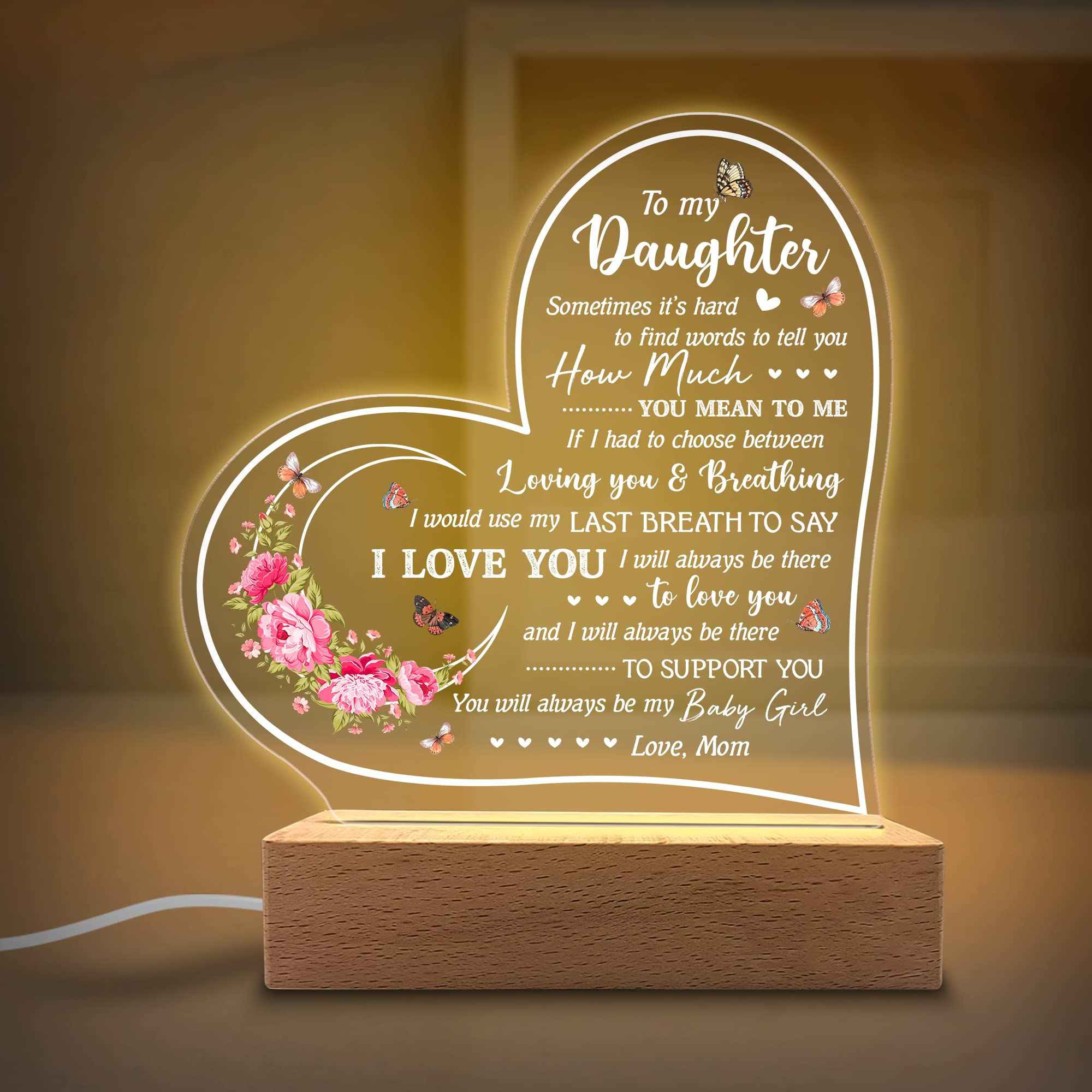Kitchenvoy Acrylic Night Light Gifts For Daughter - You Will Always Be My Baby Girl - Daughter Gifts From Mom, Dad For Birthday, Graduation, Wedding - Sentimental Gifts For Daughter