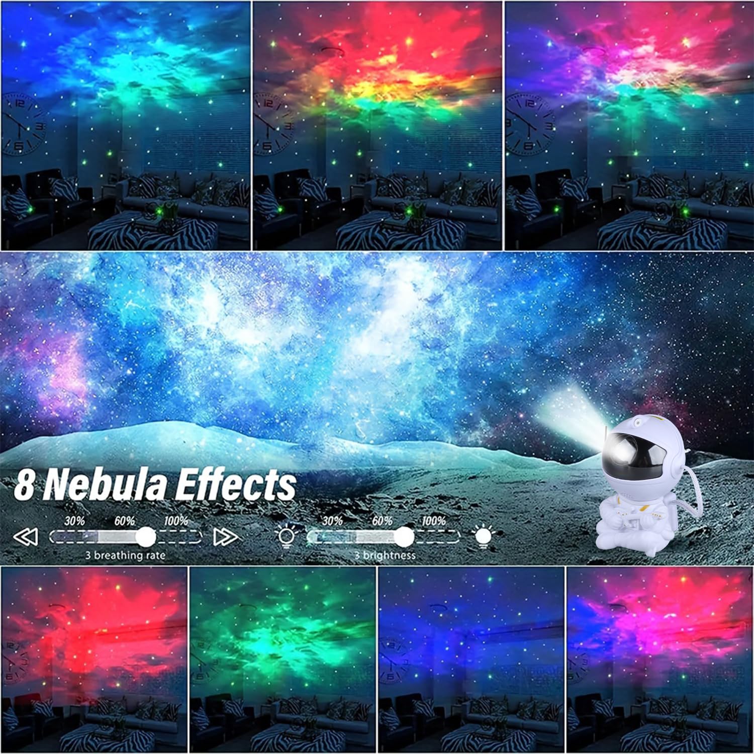 YXQUA Astronaut Star Projector - 8 Modes, 270° Adjustable LED Lights, White Guitar