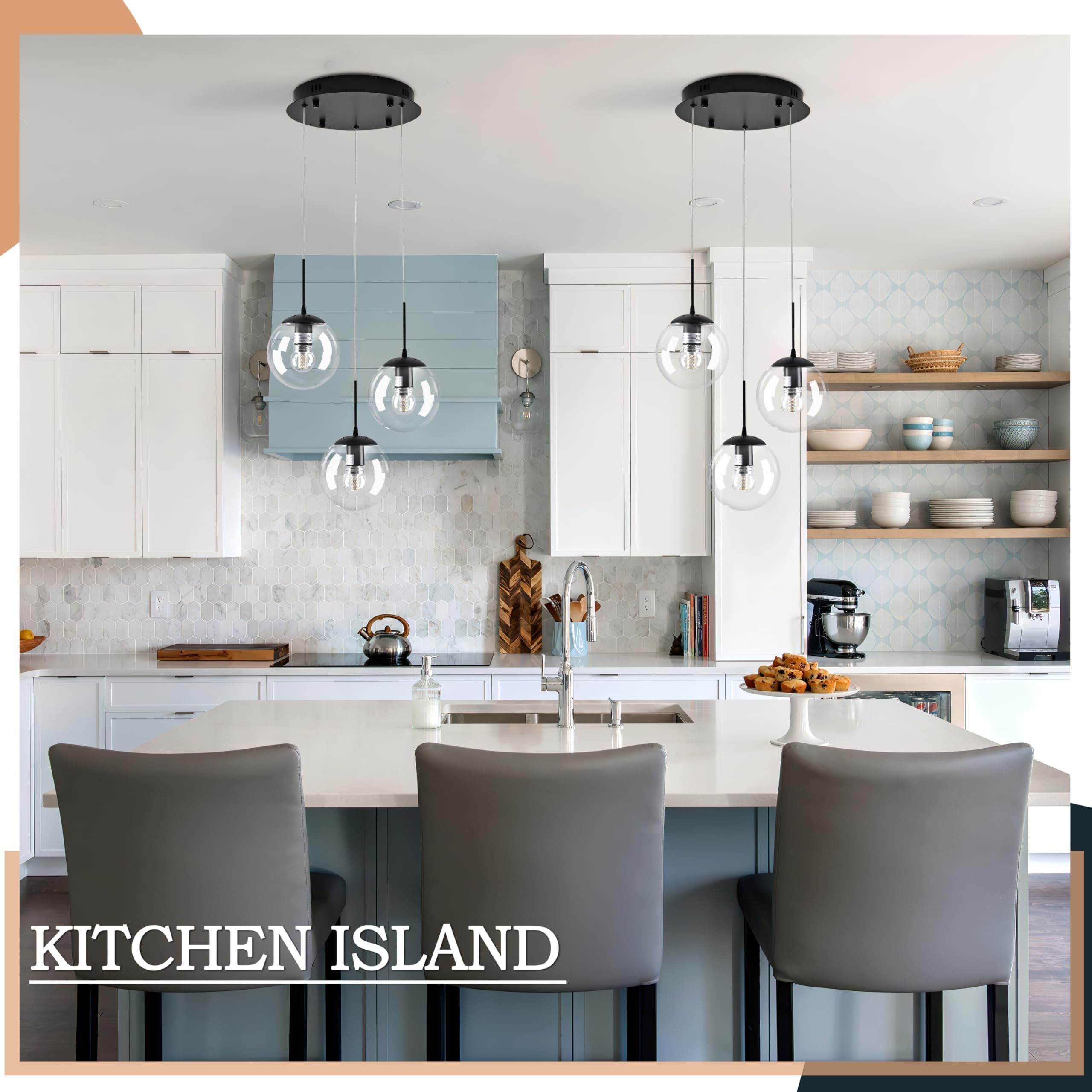 Koko&Yukina 3-Light Globe Glass Pendant Light Modern Black Clear Globe Glass Chandelier Adjustable Length Pendant Lights Fixture