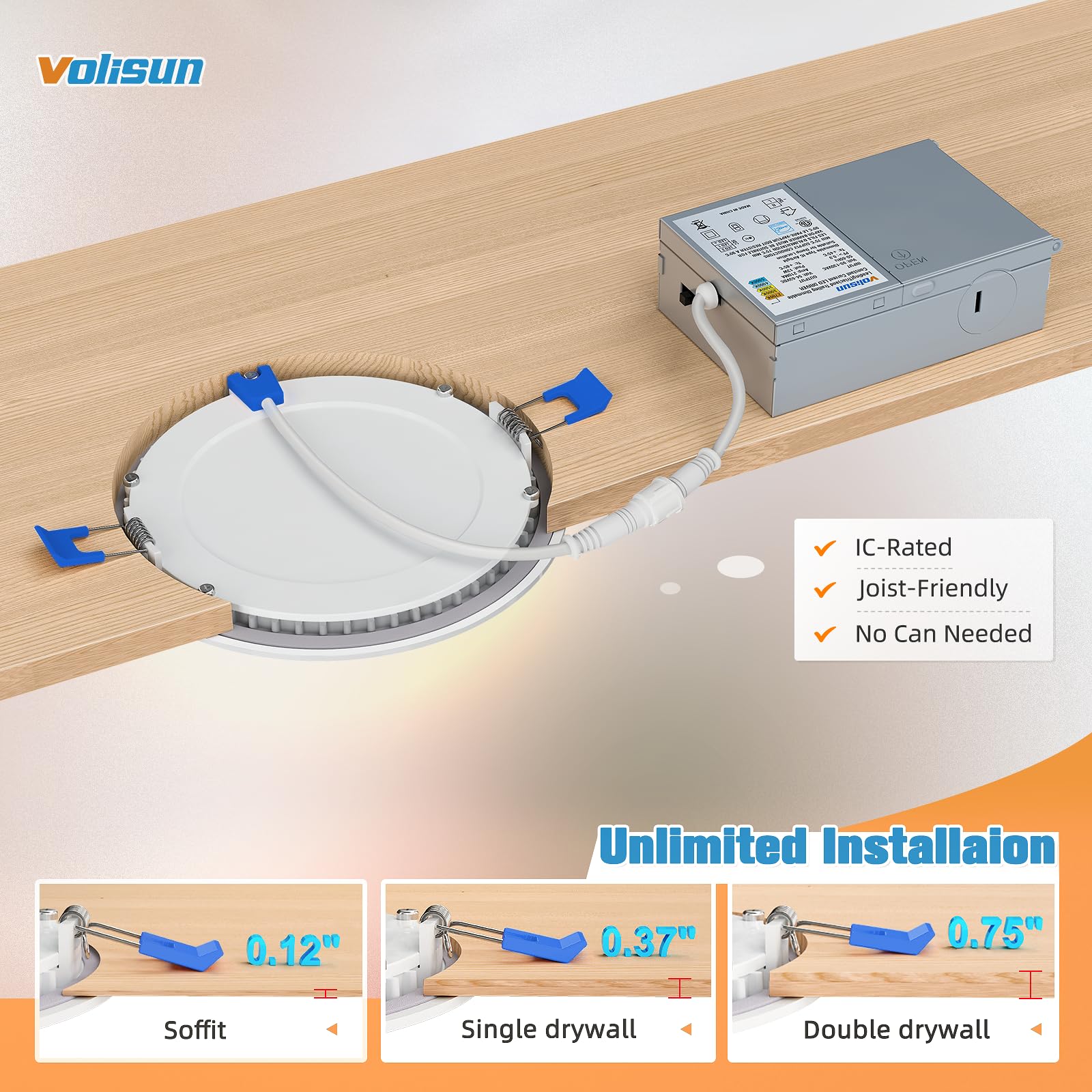 Volisun 12 Pack 3 Inch Recessed Lighting, 5Cct Led Recessed Light With Junction Box, 2700K-5000K Selectable, Dimmable Canless Wa