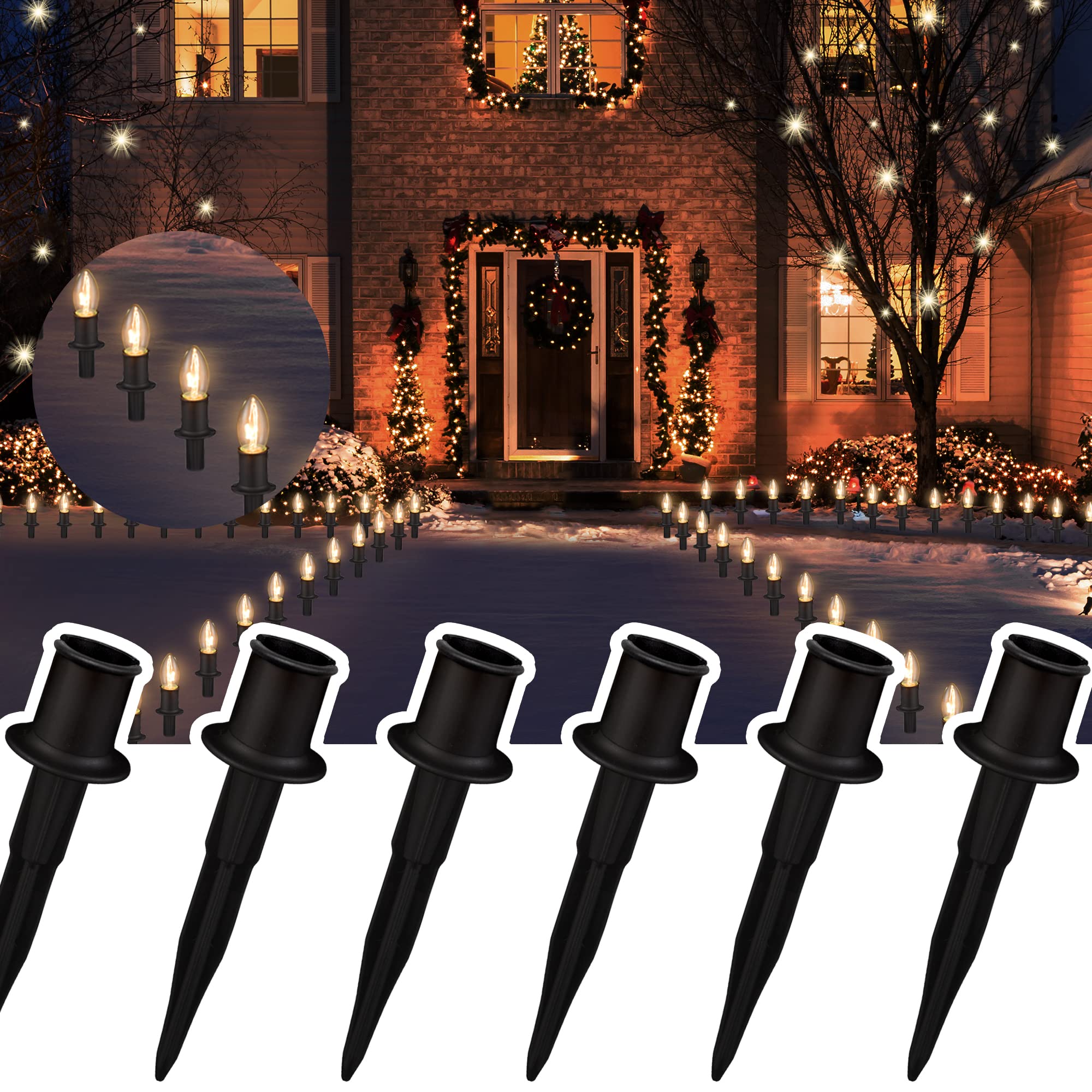 TIORIY 25 Pack 6 Inch Christmas Light Stakes - for C7 C9 Pathway String Lights Outdoor, Durable Plastic Lights Stakes, Use on Ya