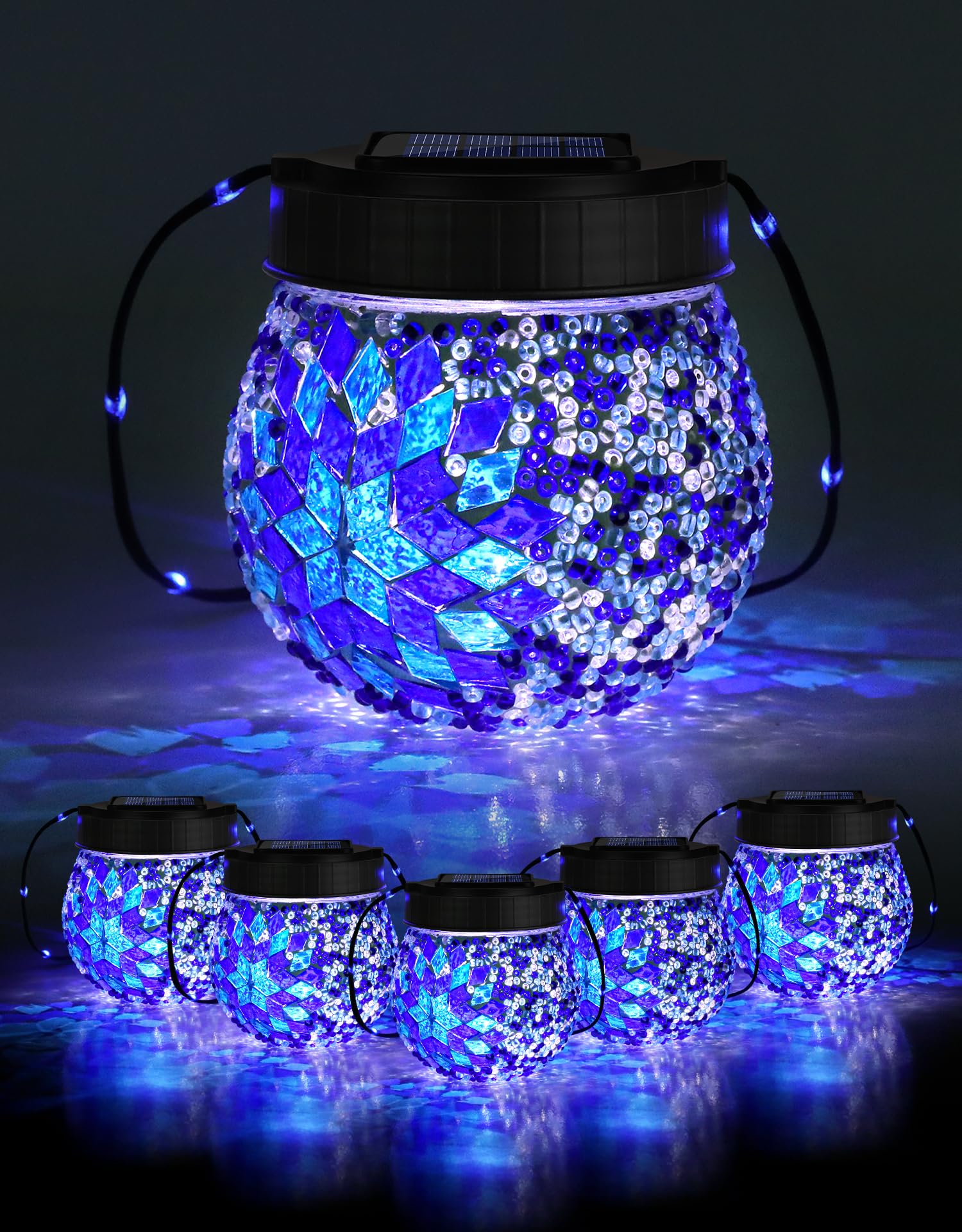 Mosaic Solar Lights Outdoor 6 Pack  Solar Hanging Lanterns Christmas Halloween Gifts For Women Mom Grandma  Waterproof Glass Globe Lights  Garden Patio Decor For Yard  Tree  Balcony  Cold