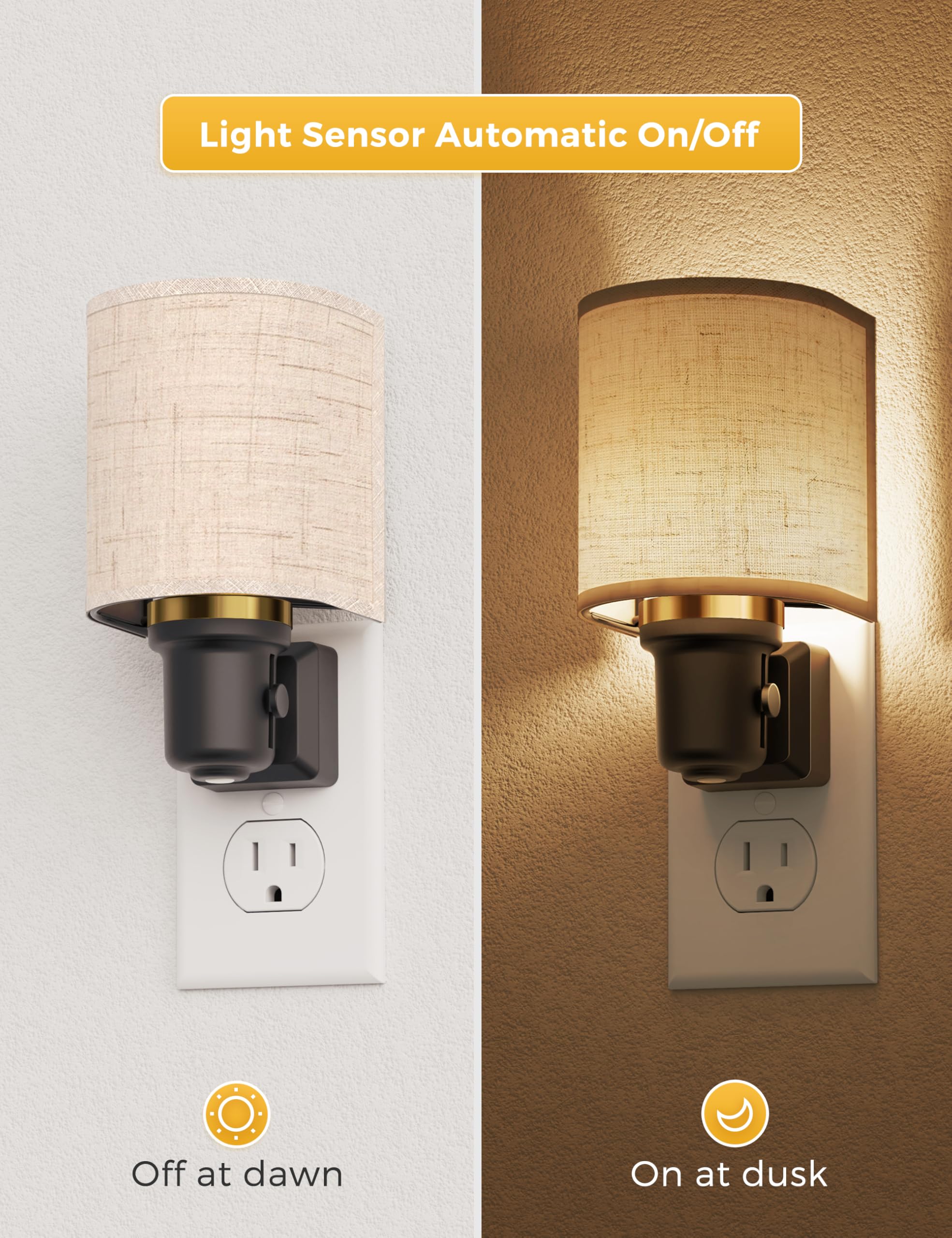 L LOHAS LED Night Light, Dimmable 1W Vintage Design, 0-100LM, Natural Linen, Plug-in with Dusk to Dawn Sensor, Model A-GY-220-