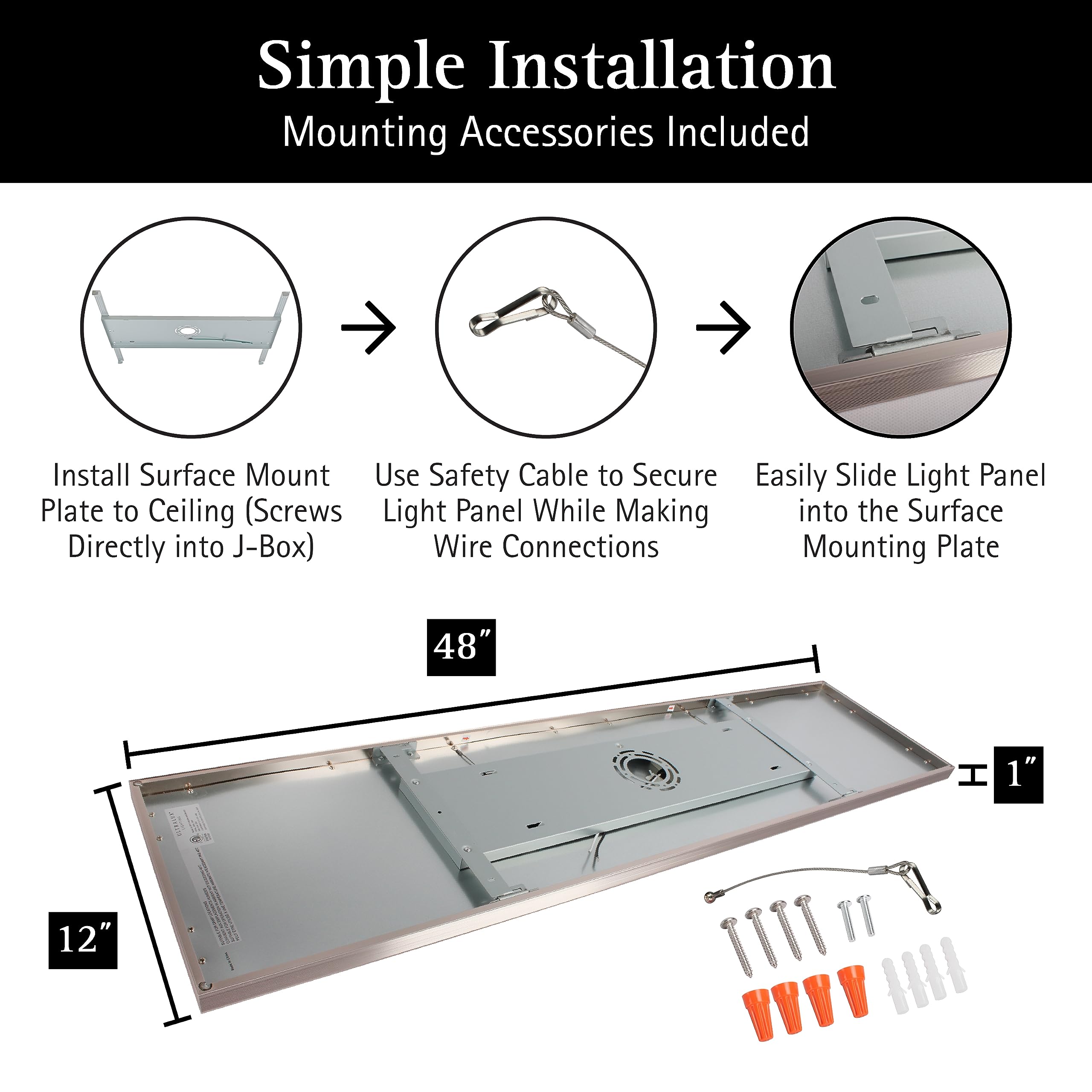 Ultralux Surface Mount Ceiling Light Panel, TRIAC Dimmable, 1x4 ft, Adjustable Color Temperature, Brushed Nickel, Model U100543
