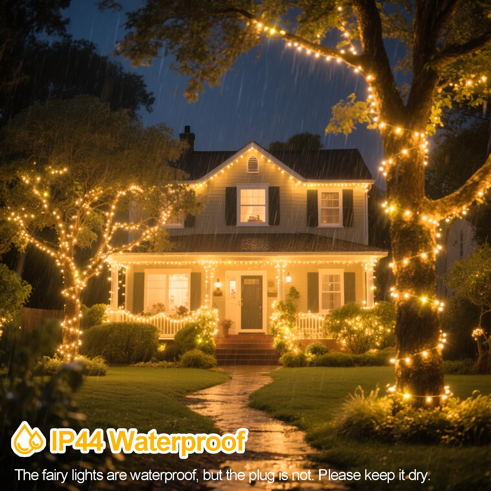 ROADAYLY Christmas Lights, 196FT 500 LED Warm White Outdoor Waterproof String Lights with Timer, Green Wire