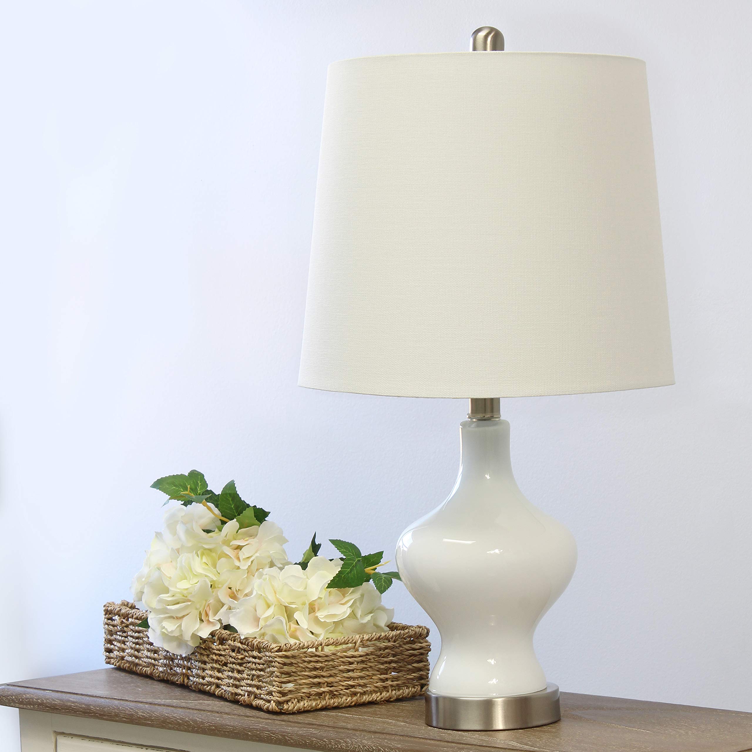 Elegant Designs Glass Table Lamp, Gourd Shaped, Model LT3317-WHT, White
