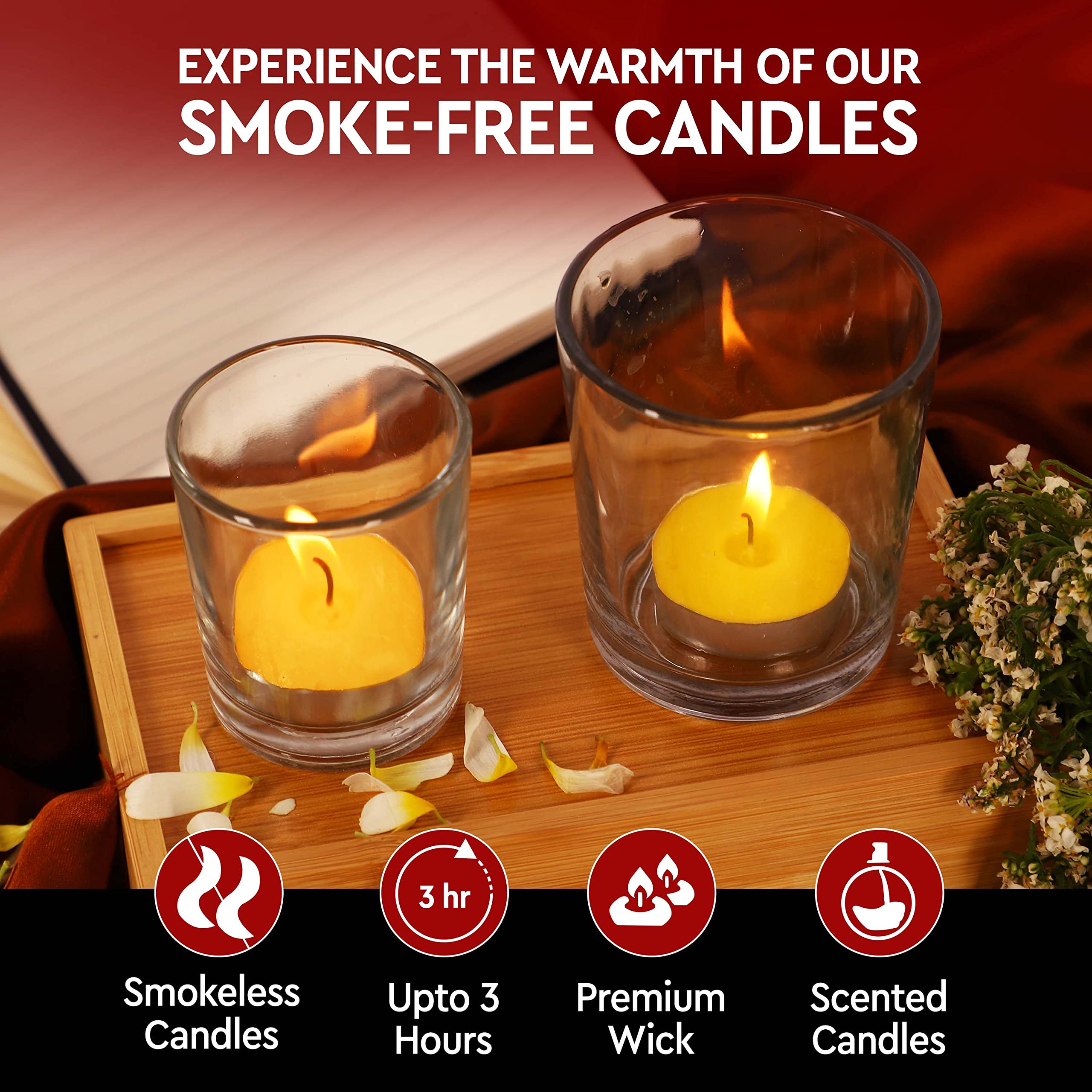 Aromahpure Scented Decorative Tealight Candles | Wax Tealight Candle | 10 gm, 50 Pcs| Thai Lemongrass Smokeless Candles | 3 Hour