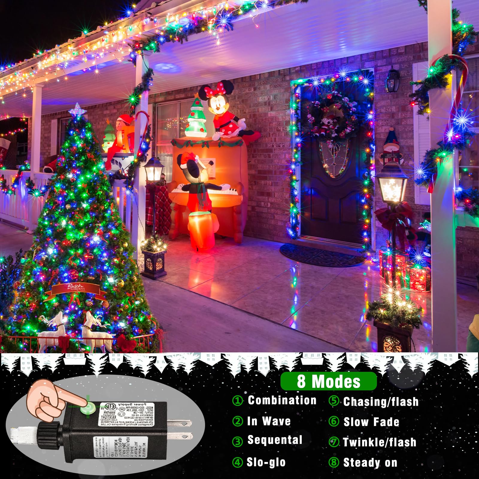 Vivideal 33ft 100 LED Christmas Lights, Multicolor Waterproof String Lights with 8 Modes, Indoor/Outdoor Fairy Lights for Home Party Decor