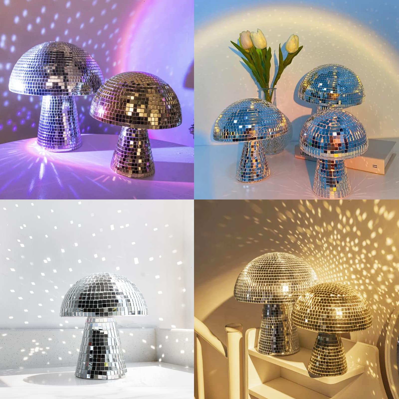 Wittolins Mushroom Disco Ball Lights For Party & Home Decor - Retro Silver Sparkling Mirror Ball, Hanging Ornament Gift For Tabl