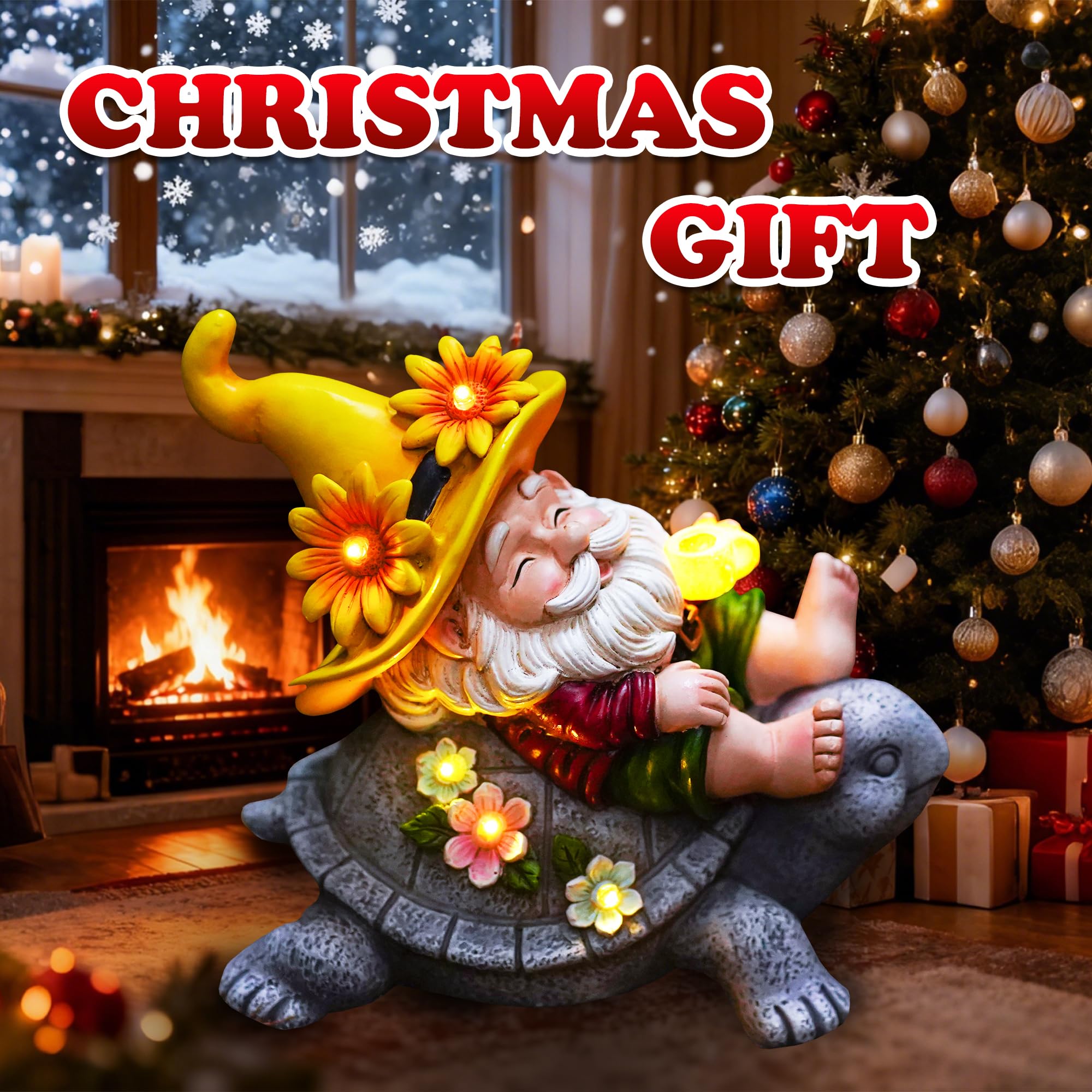 Cffownug Christmas Garden Gnomes Outdoor Decor: Funny Sunflower Gnome Sitting On Turtle With Solar Lights Outside Decoration For Lawn Yard Patio Garden Gifts For Women