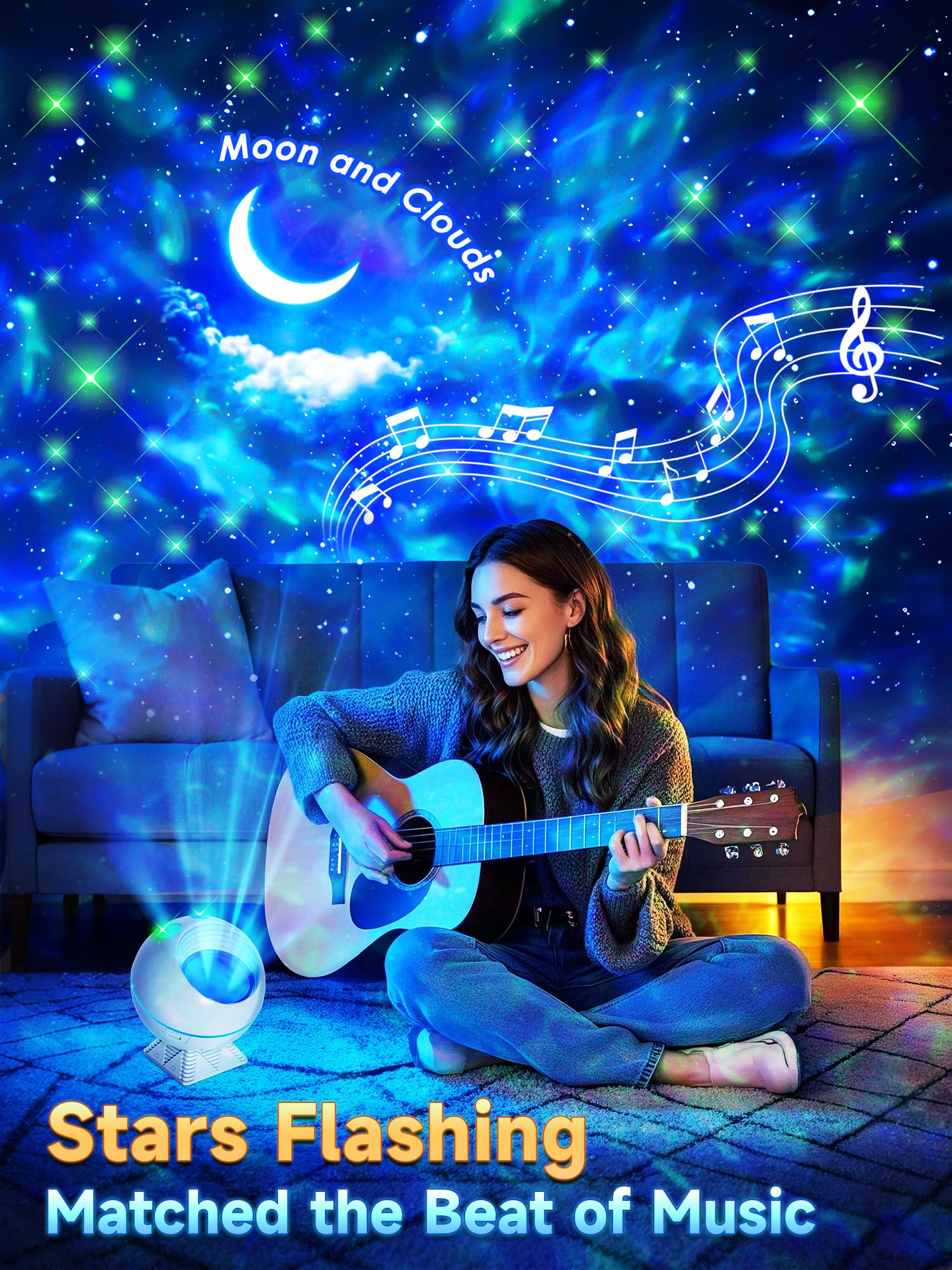One Fire Galaxy Light Projector - 42 Colors, Dimmable, Remote Control, Model BL-XK04, Cream, Perfect for Kids and Adults