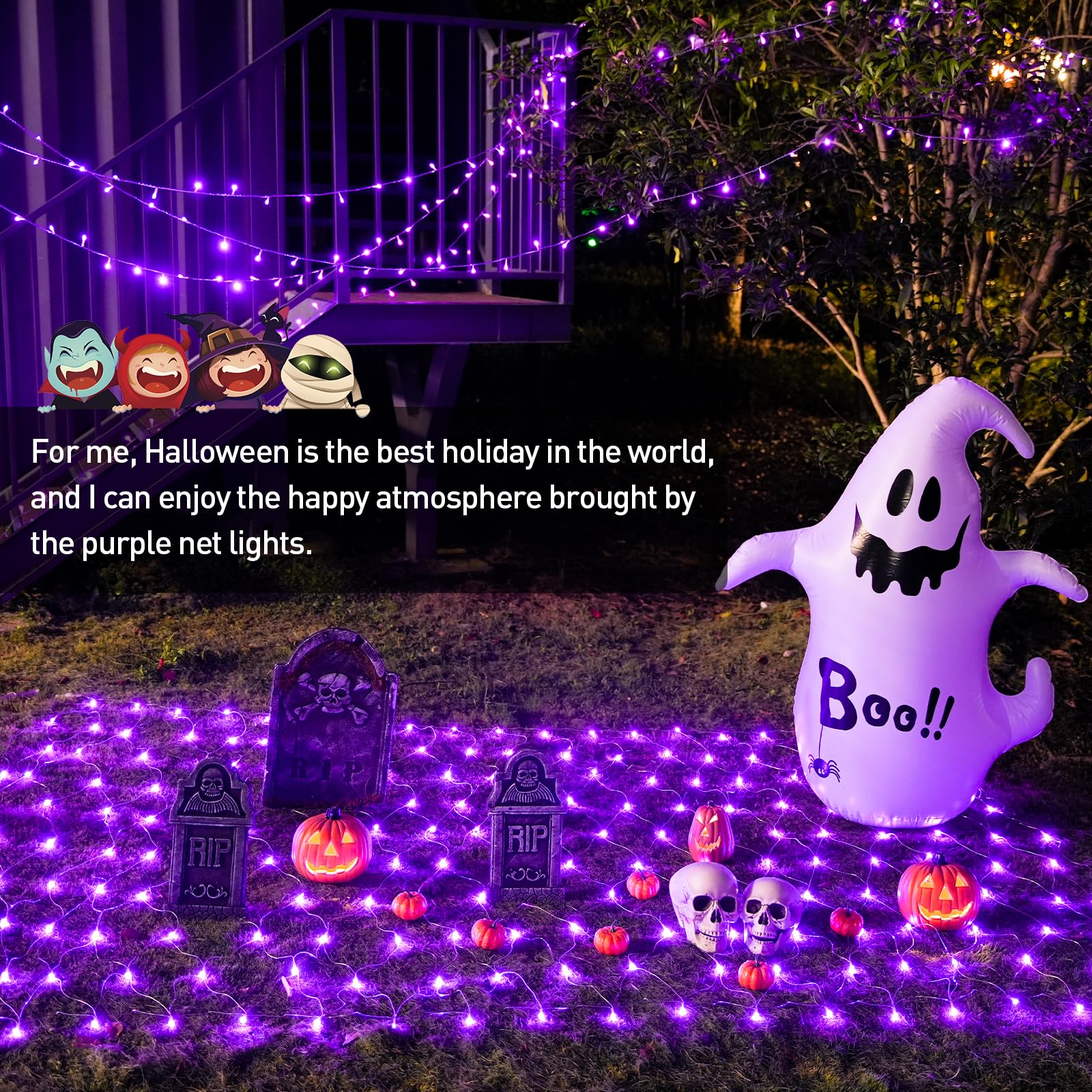 Jmexsuss 200 Led Purple Halloween Net Lights, 9.8Ft X 6.6Ft Connectable Halloween Bush Lights With Remote, 8 Modes Plug In Net L