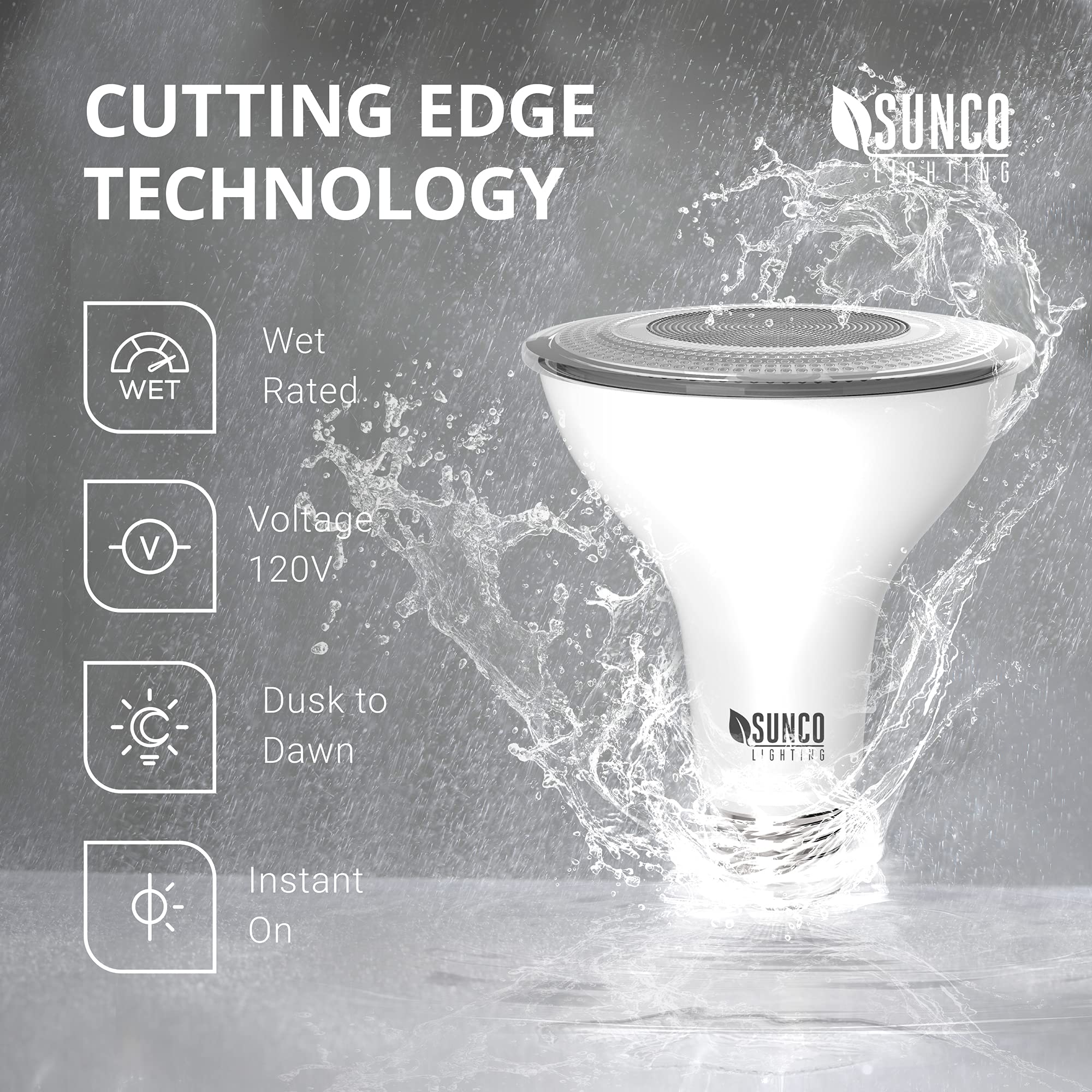Sunco Lighting PAR30 LED Flood Light Bulbs, 11W=75W, Dusk to Dawn, 5000K Daylight, IP65 Waterproof, 4 Pack