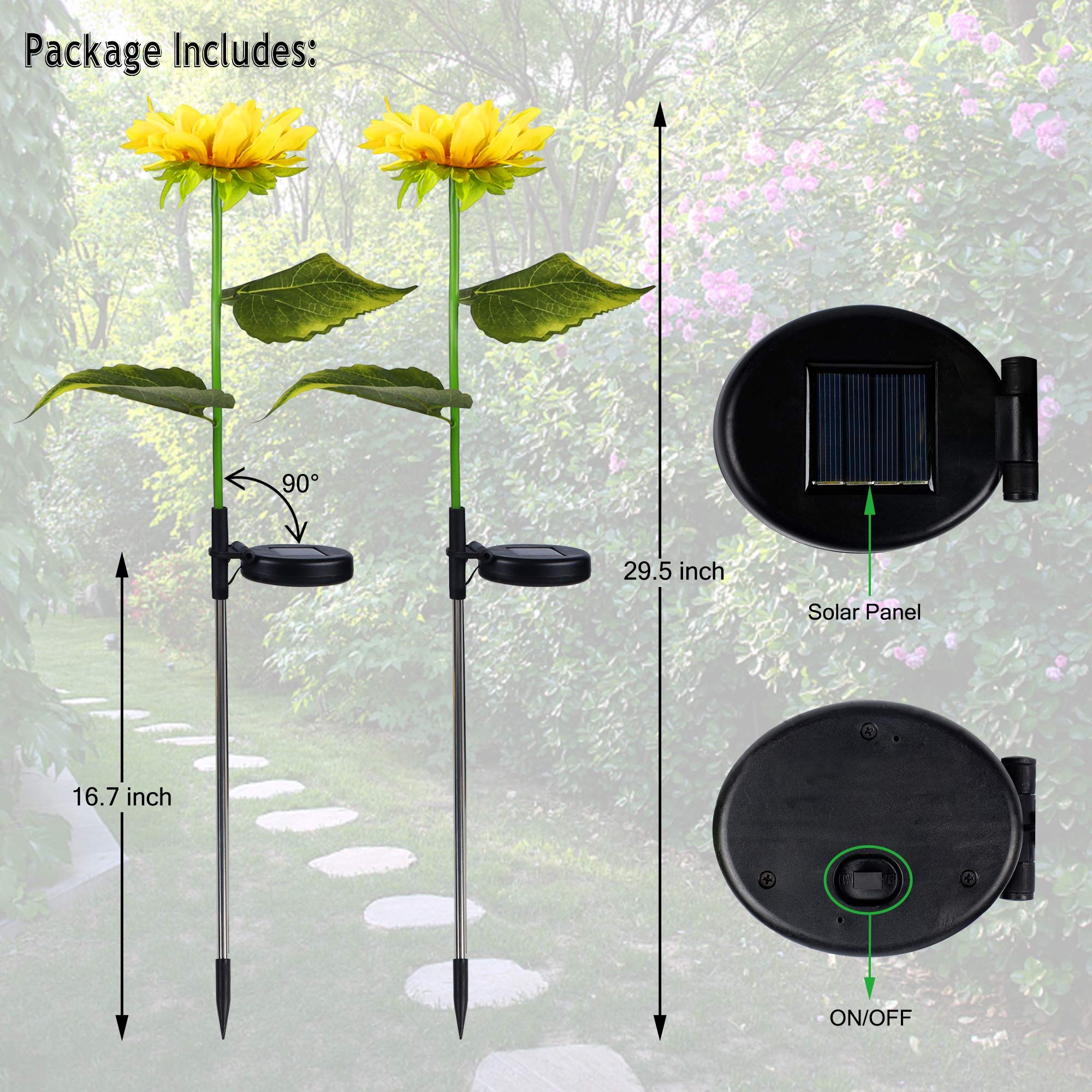 Forup Solar Garden Stake Lights 2 Pack - Yellow Sunflower Led Outdoor Decor For Lawn & Pathway