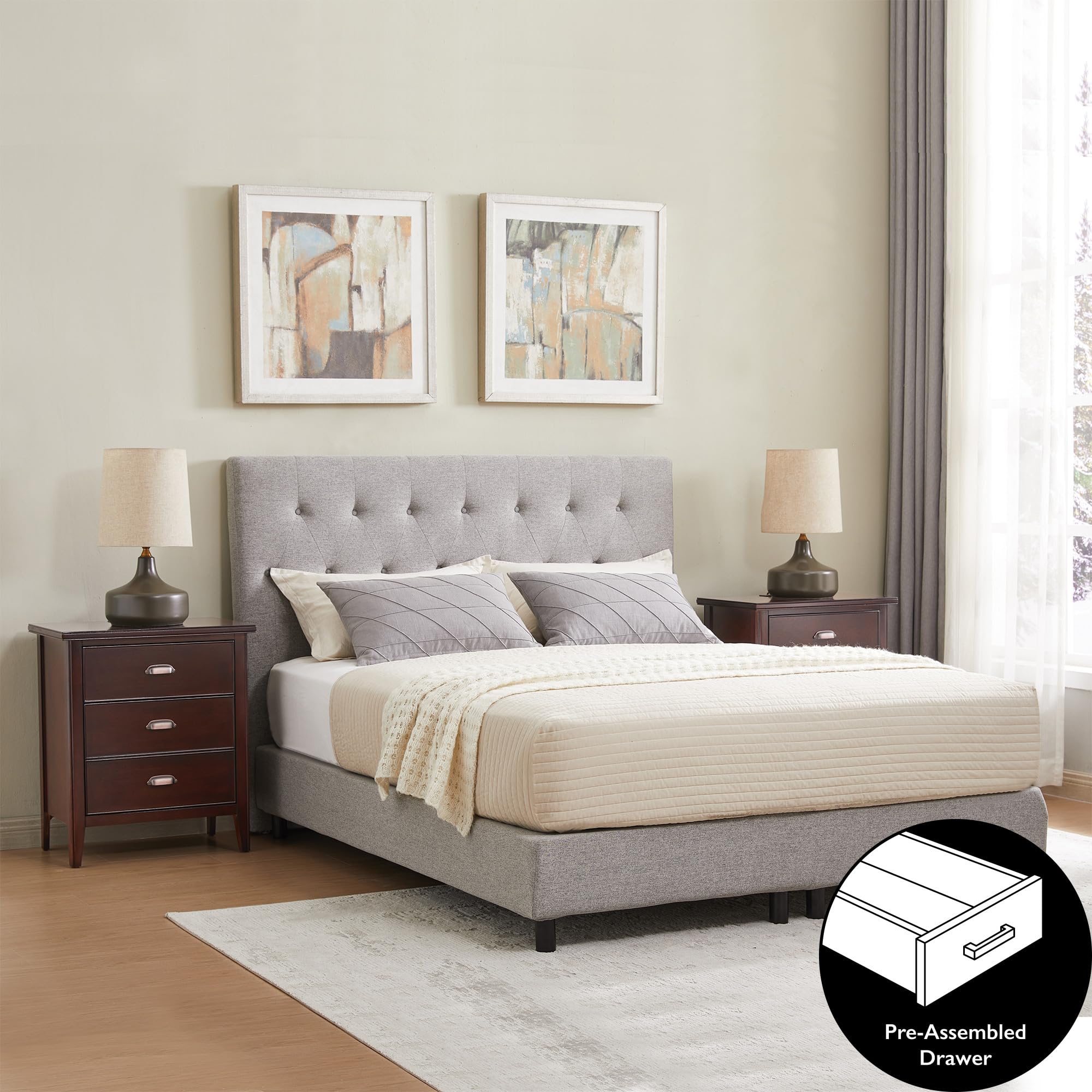 Leick Home 10522 Laurent Nightstand With Drawer, Door With Usb-C Fast Charging Station And Ac/Usb Outlet, 2-Pack, Chocolate Cher