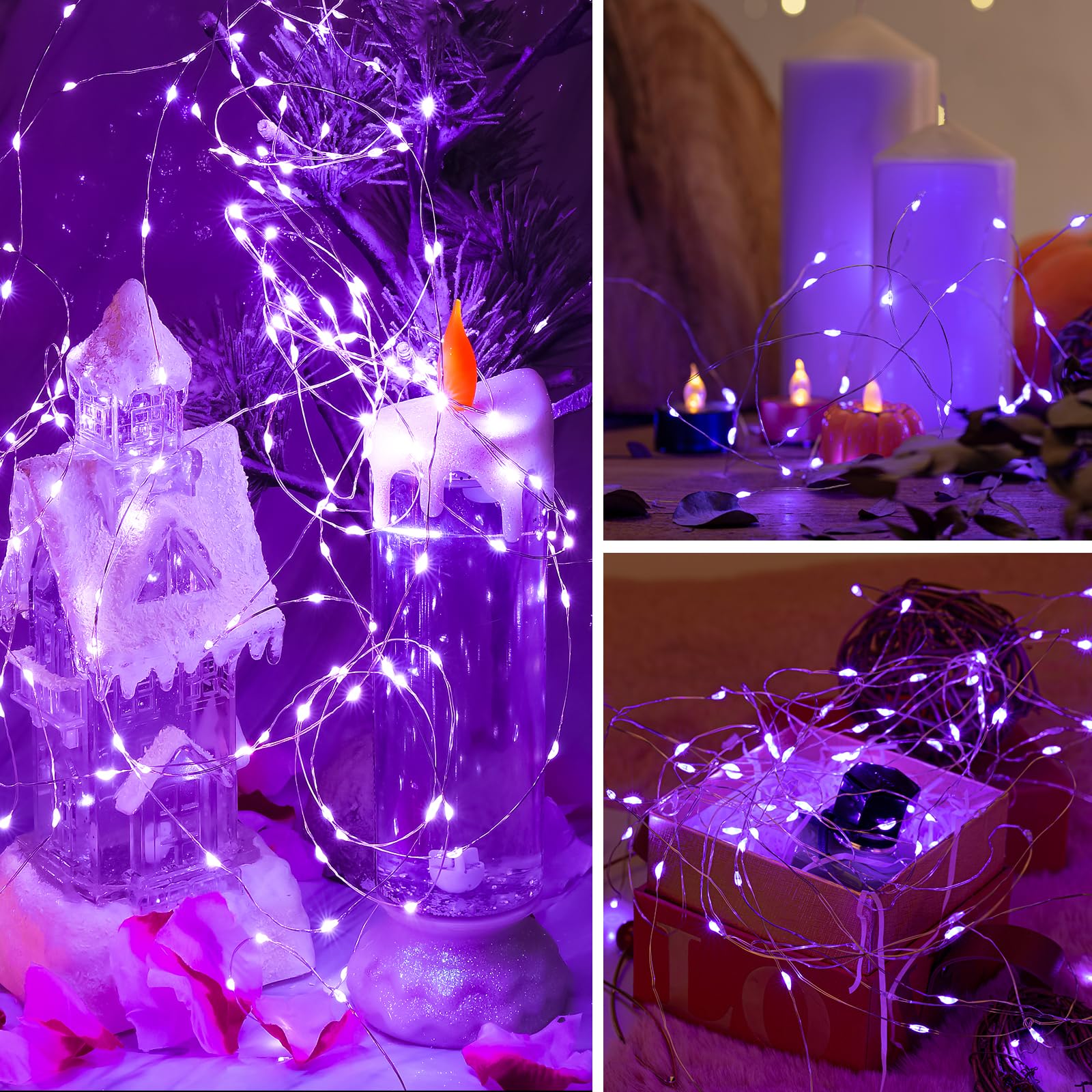 Sinamer 6 Pack Led Fairy Lights 7Ft Battery Powered Waterproof Silver Wire 20 Led Mini String Mason Jar Lights For Diy Wedding Party Bedroom Patio Easter Christmas (Purple)