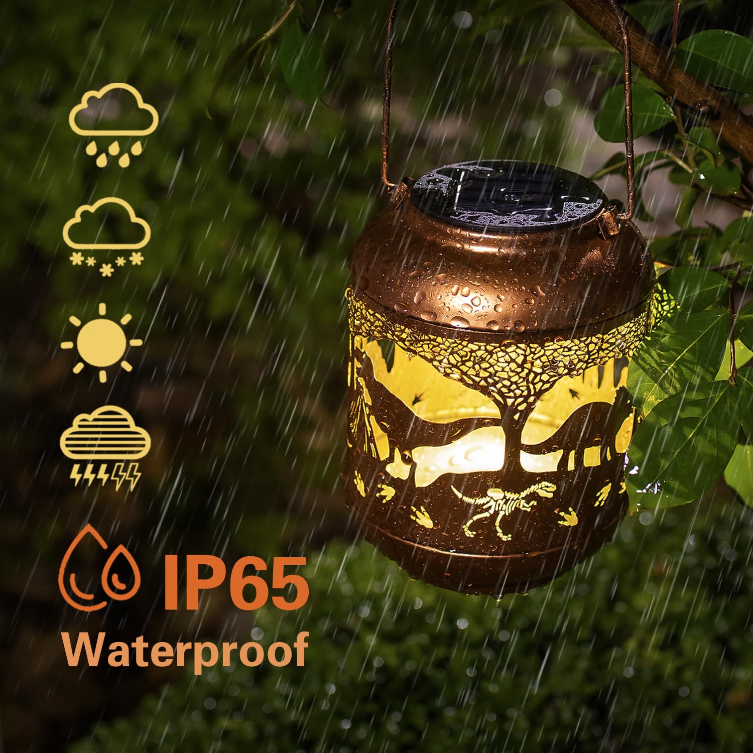 Dinosaur Solar Lanterns Outdoor Waterproof,Hanging Solar Lights Dinosaur Gifts For Women Men Metal Led Decorative Light For Yard