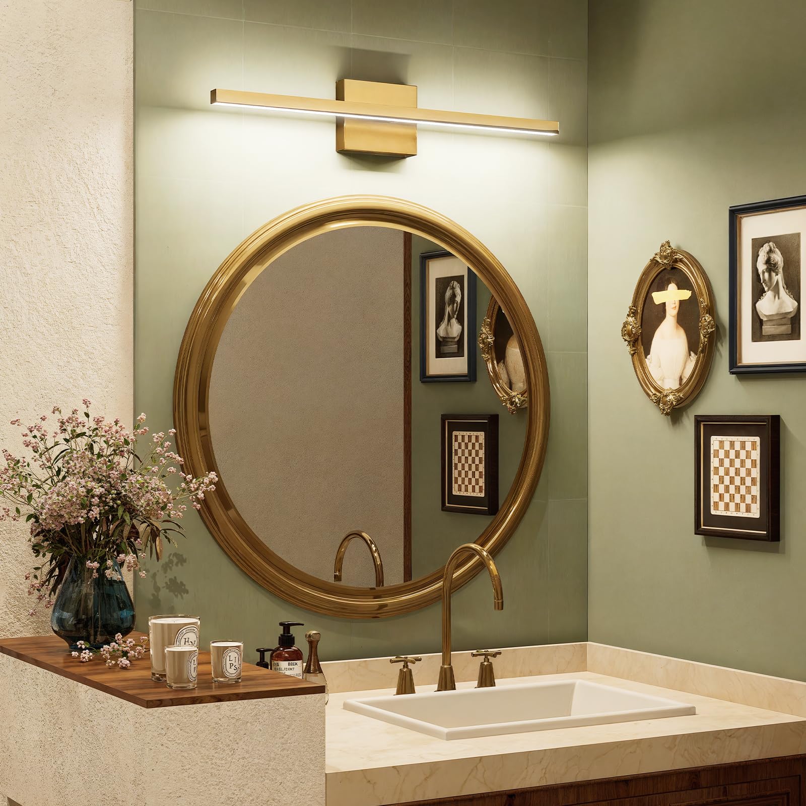 Volisun Modern Bathroom Vanity Light 24 Inch, 14W Dimmable 5Cct Led Bathroom Light Fixture Over Mirror, Brass Bar Vanity Light F