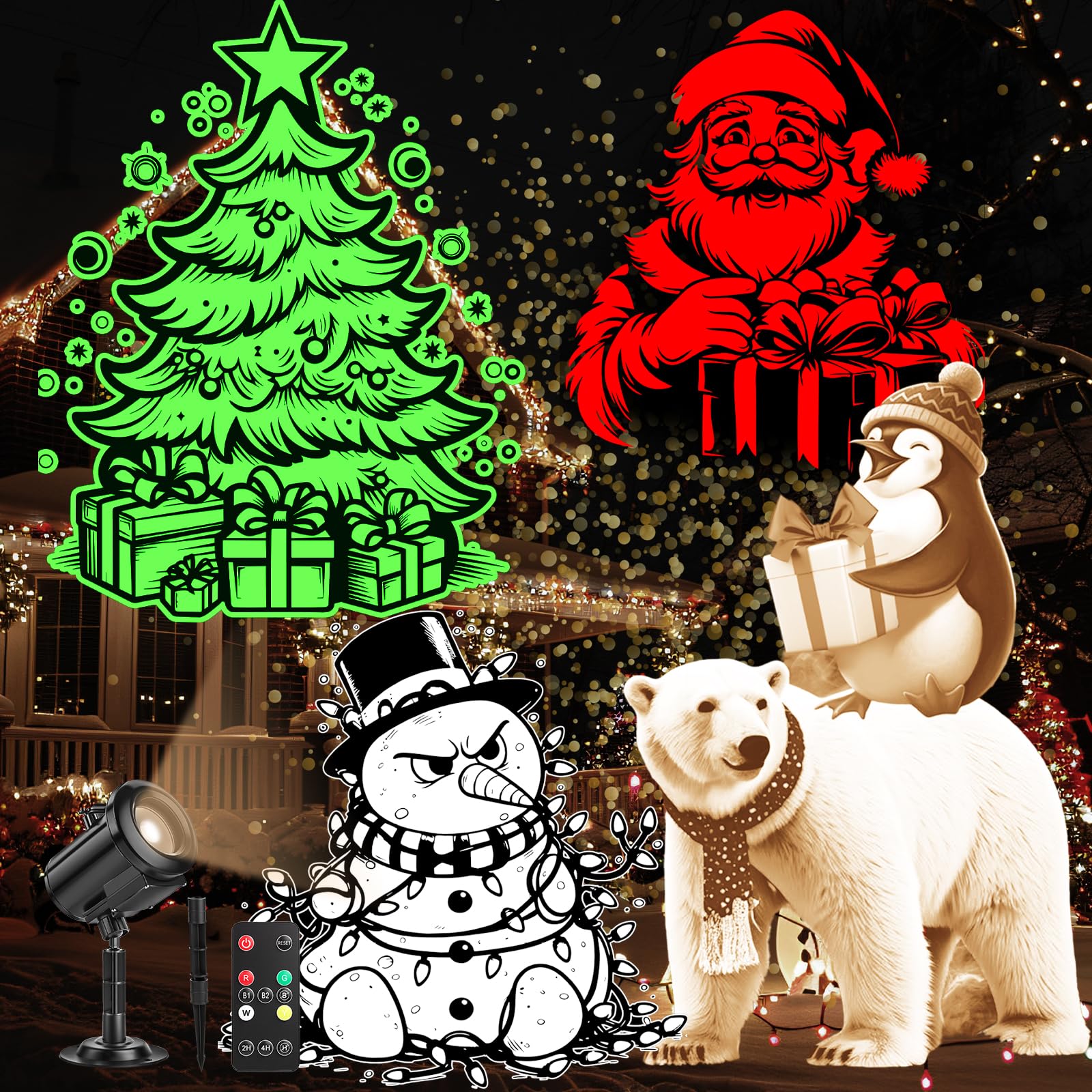 2025 Upgrated 12 In 1 Christmas Projector Light Outdoor  Hd Dynamic Decoration Light With 4 Color  Waterproof Christmas Projector With Joy Santa Snowman Christmas Tree For Holiday Decor
