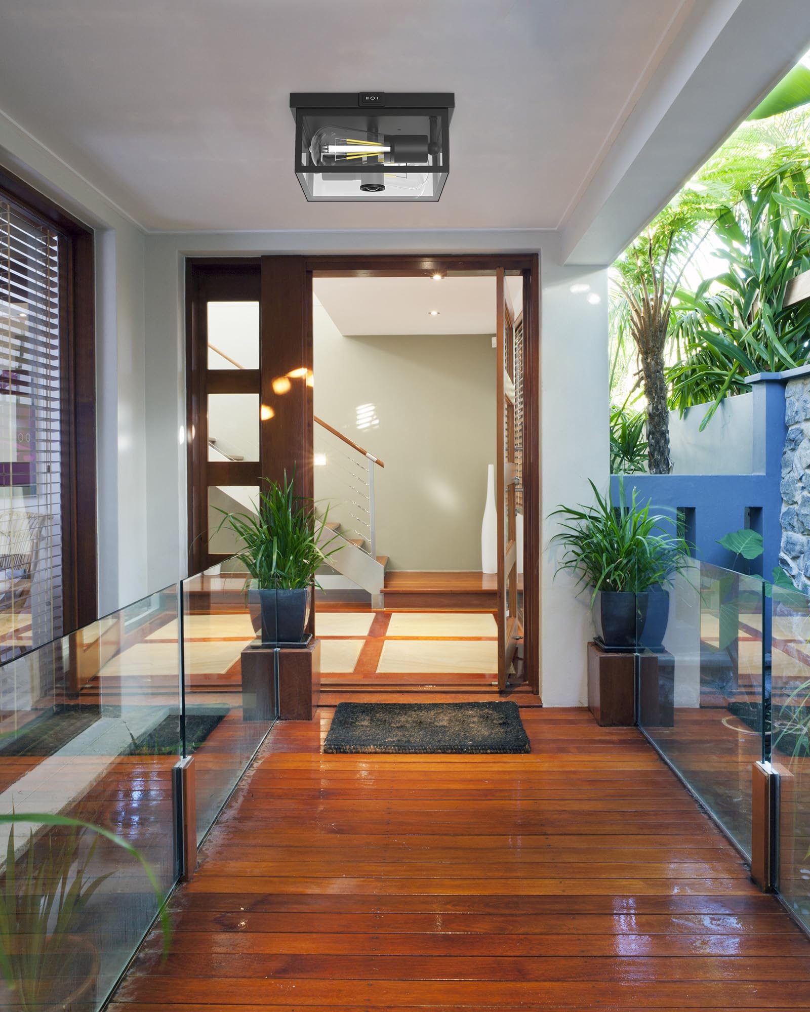 Craftersmark Outdoor Ceiling Light With Motion Sensor, Flush Mount Porch Ceiling Light, Exterior Motion Activated Lights Fixture