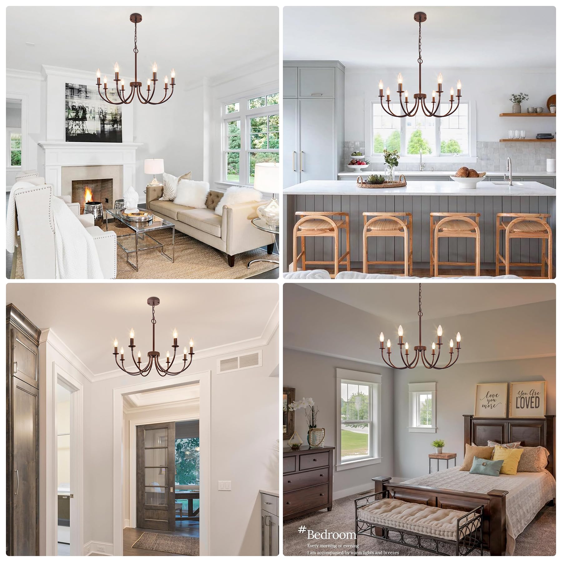 Rviezza 8-Light Farmhouse Chandelier For Dining Room Lighting Fixtures Hanging, Oil Rubbed Brown Candle Chandelier Rustic Indust