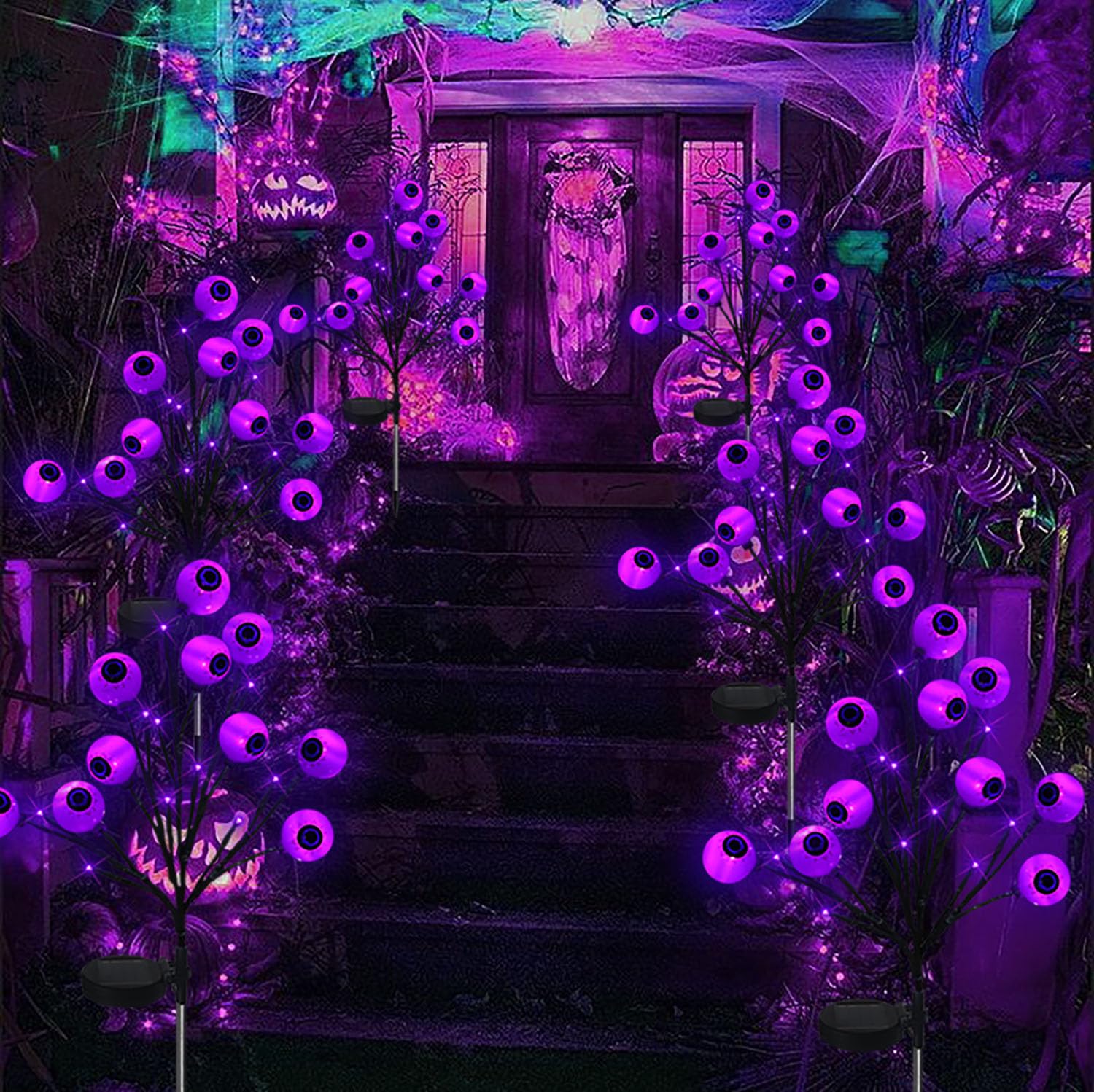 Ohwewant 2 Packs Purple Eyeball Solar Halloween Pathway Lights For Outdoor Decor